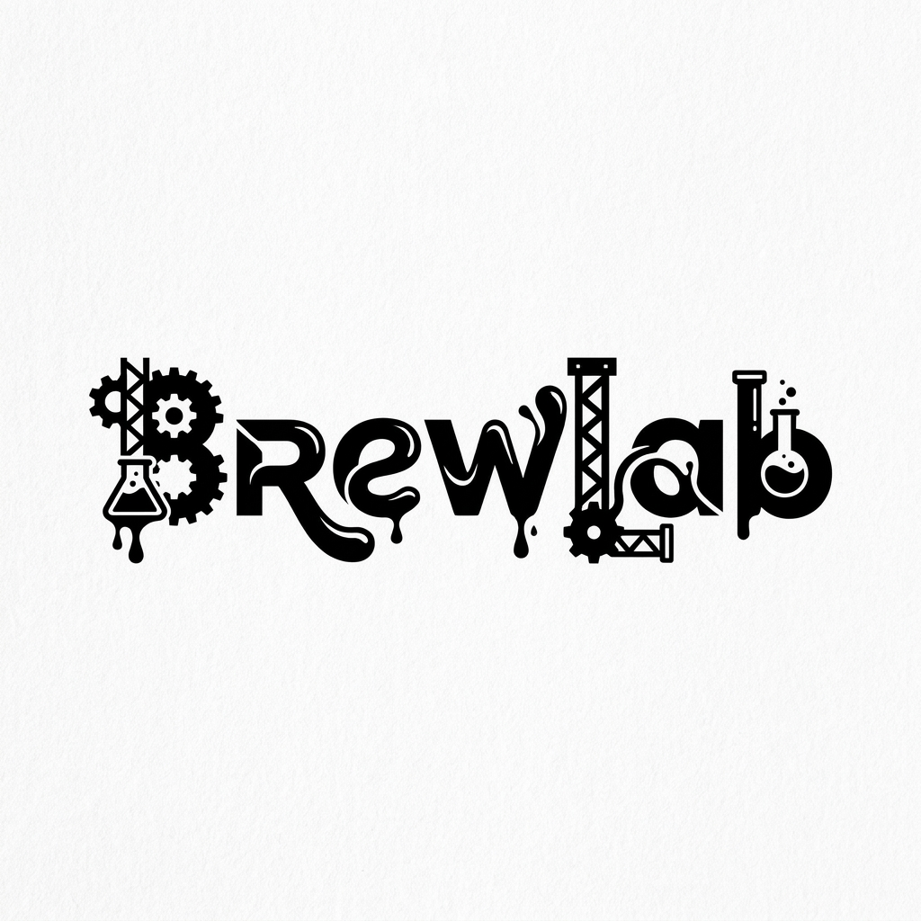 AI Design for A bold, minimalist logo design for 'Brewlab' featuring a unique, edgy typographic treatment that blends industrial precision with organic fluid shapes. Use a high-contrast monochrome palette with sharp geometric lines and a clean, modern aesthetic suitable for a high-end coffee brand.