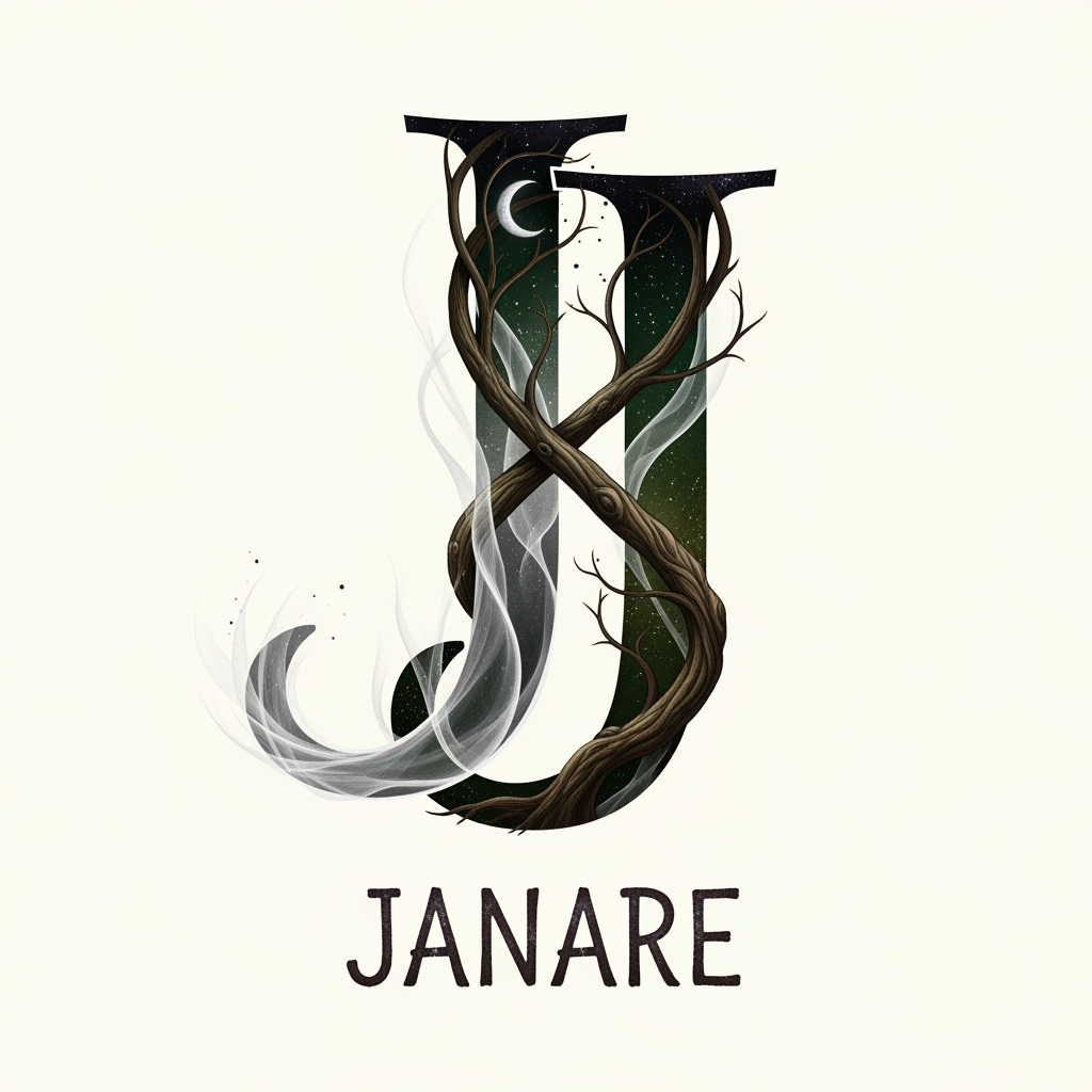 AI Design for MI CREI UN LOGO DI UNA J GRANDE E DOPPIA CON LA SCRITTA SOTTO JANARE DEVE ESSERE ISPIRATO ALLE STREGHE PERCHè è UN LOGO PER LA LEGGENDA BENEVENTANA SULLE JANARE E IL NOCE