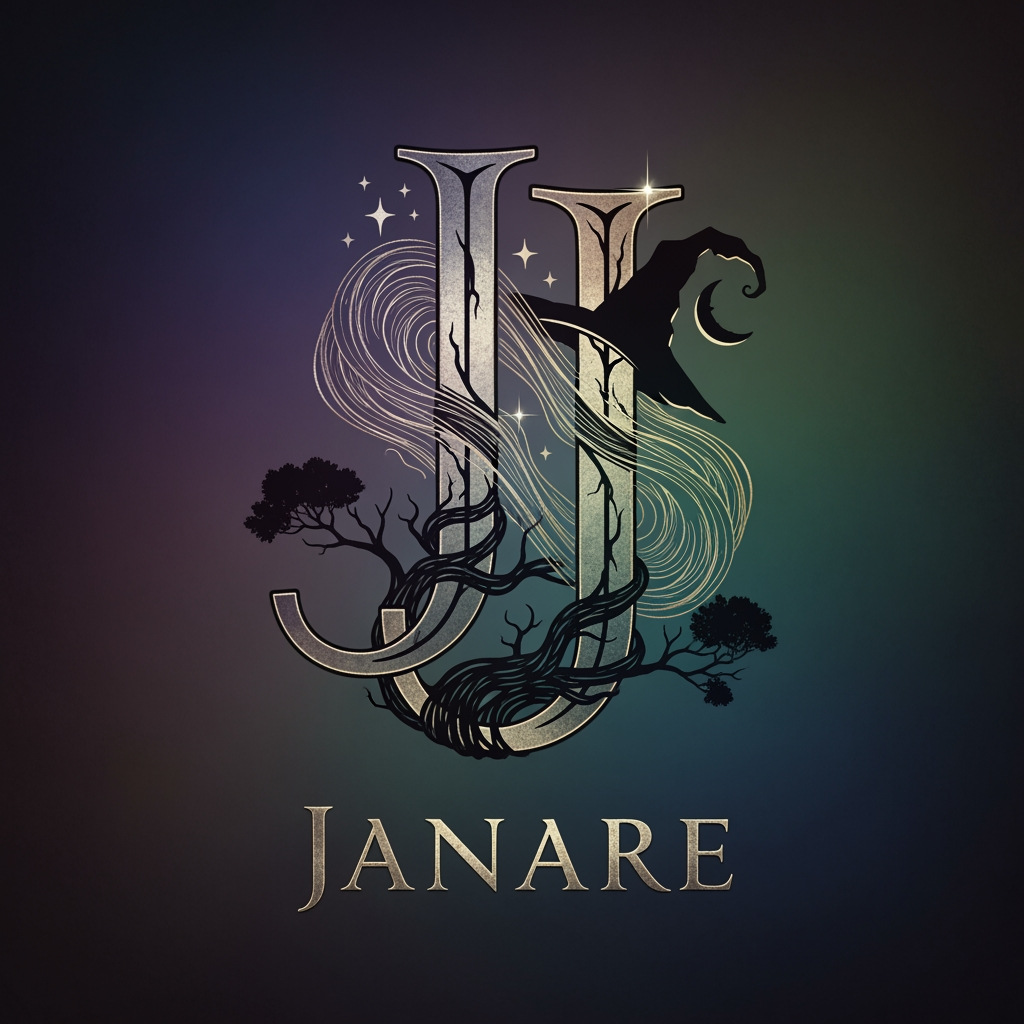 AI Design for MI CREI UN LOGO DI UNA J GRANDE E DOPPIA CON LA SCRITTA SOTTO JANARE DEVE ESSERE ISPIRATO ALLE STREGHE PERCHè è UN LOGO PER LA LEGGENDA BENEVENTANA SULLE JANARE E IL NOCE