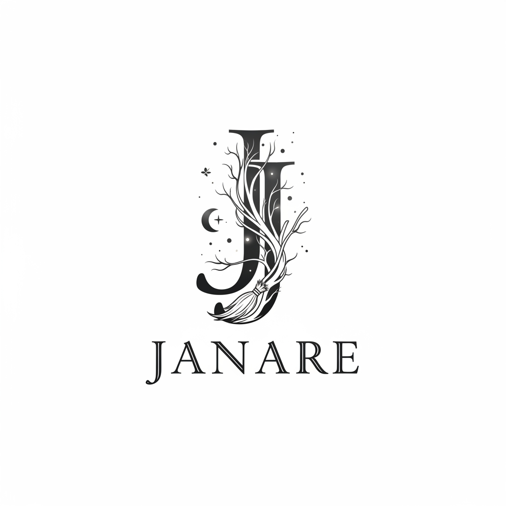 AI Design for MI CREI UN LOGO DI UNA J GRANDE E DOPPIA CON LA SCRITTA SOTTO JANARE DEVE ESSERE ISPIRATO ALLE STREGHE PERCHè è UN LOGO PER LA LEGGENDA BENEVENTANA SULLE JANARE E IL NOCE PERO VOGLIO CHE ME LO CREI PULITO MI PIACE IL PRIMO MA PUOI PULIRLO INTORNO E FARLO SU SFONDO BIANCO