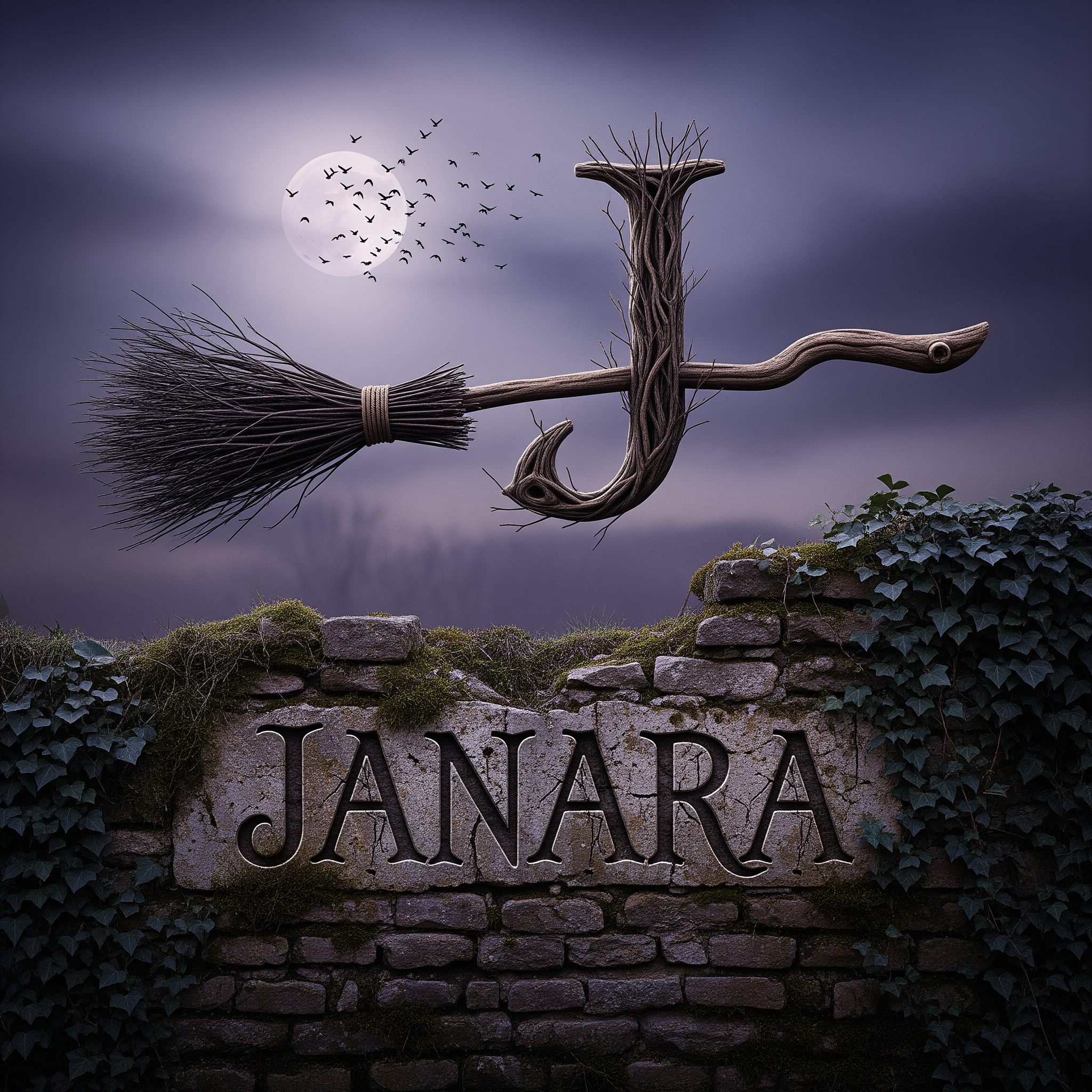 AI Design for VOGLIO UNA J STESA SULLA SCRITTA JANARA CHE SEMBRA UNA SCOPA VOLANTE
