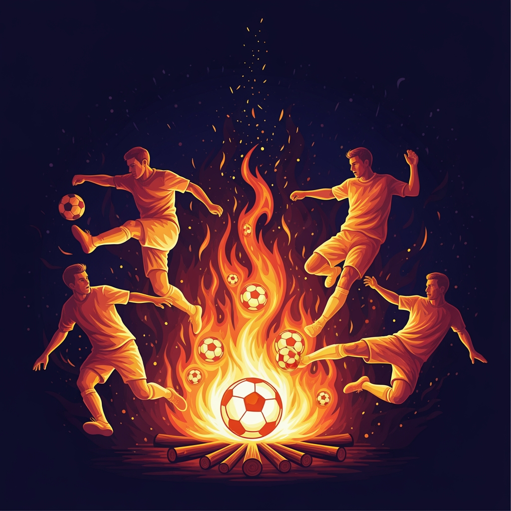 AI Design for cartel de un partido de futbol sala relacionado con la hoguera de san juan, sin texto