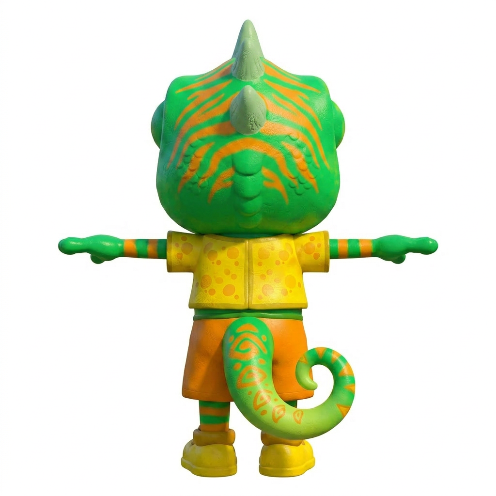 AI Design for edit so that the lagre vone bump isnt present and make sure you can see the three spikes from the front when you look at the back and add the orange animal stripes on the frill cresst