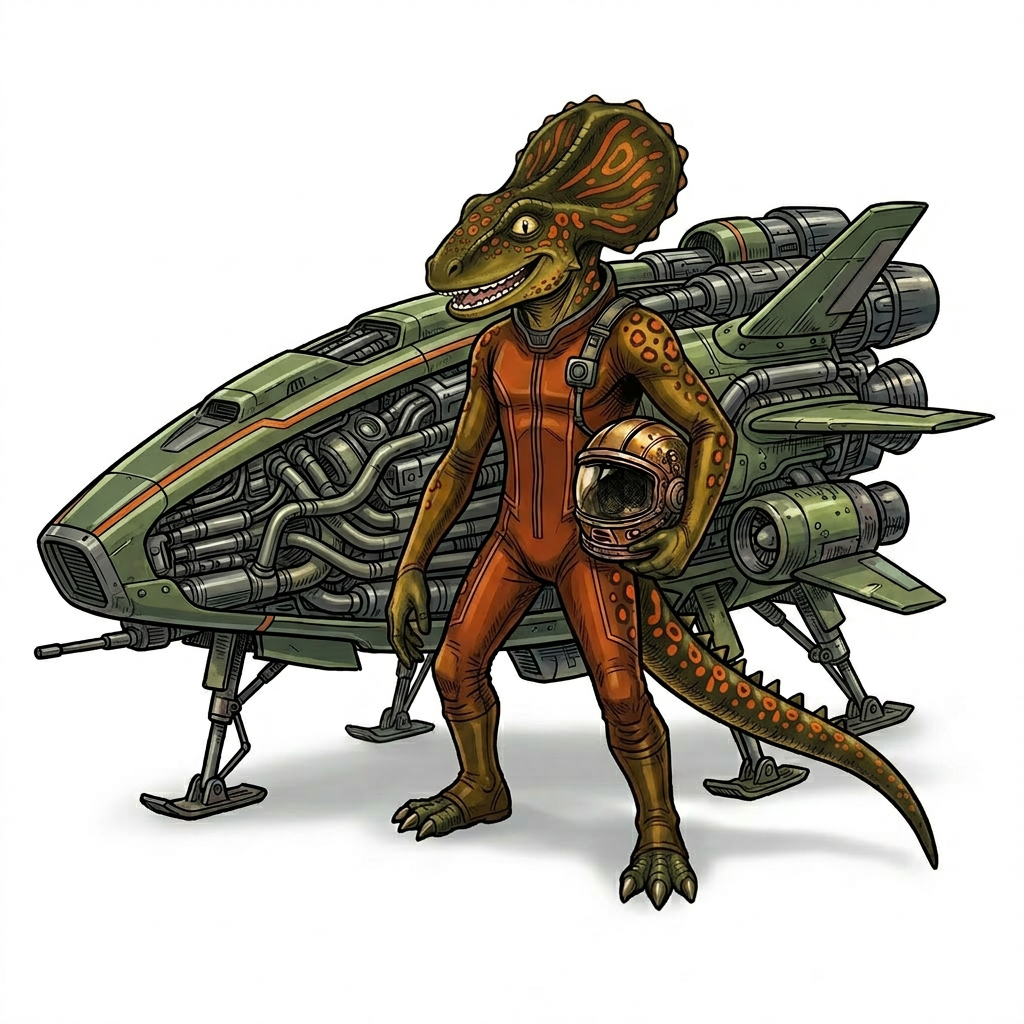 AI Design for All right this is the last part don't edit the spots just make the skin like a bit brighter like not light but not too much dark like slightly dark like all of tone keep up the good work with the dinosaur with me could the spaceship a bit more longer like elongated so it's like much bigger than him