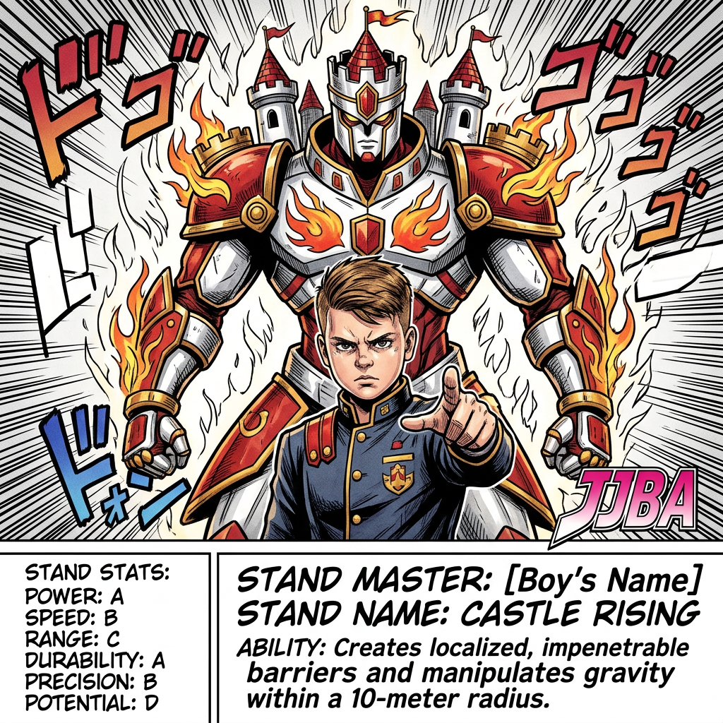 AI Design for Can you design me a JoJo's bizarre adventure style stand a stand is an embodiment of power that is described with the soul that is typically larger than the user stands right behind them in battle now you can feel free to take some creative liberties and add their own colors designs and even make me we are uniform that is related to the p
