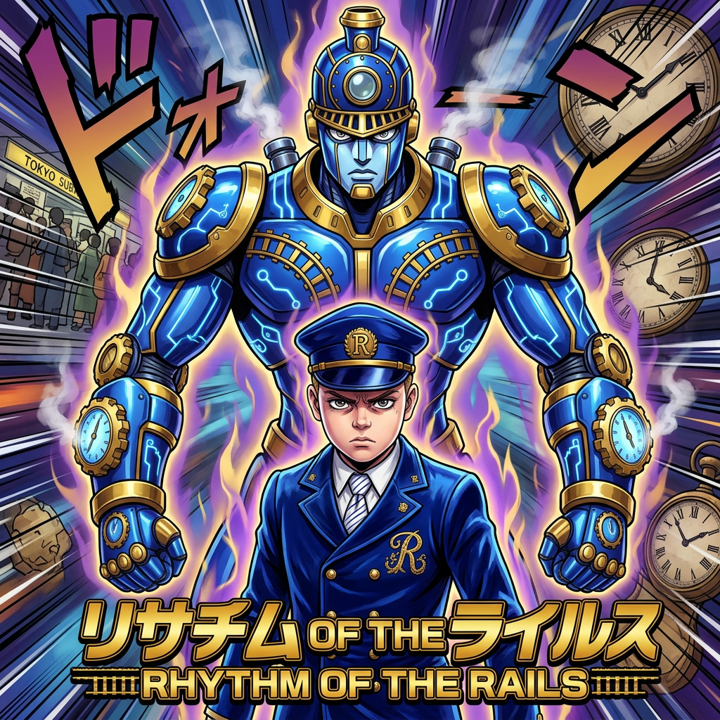 AI Design for Can you design me a JoJo's bizarre adventure style stand a stand is an embodiment of power that is described with the soul that is typically larger than the user stands right behind them in battle now you can feel free to take some creative liberties and add their own colors designs and even make me we are uniform that is related to the p