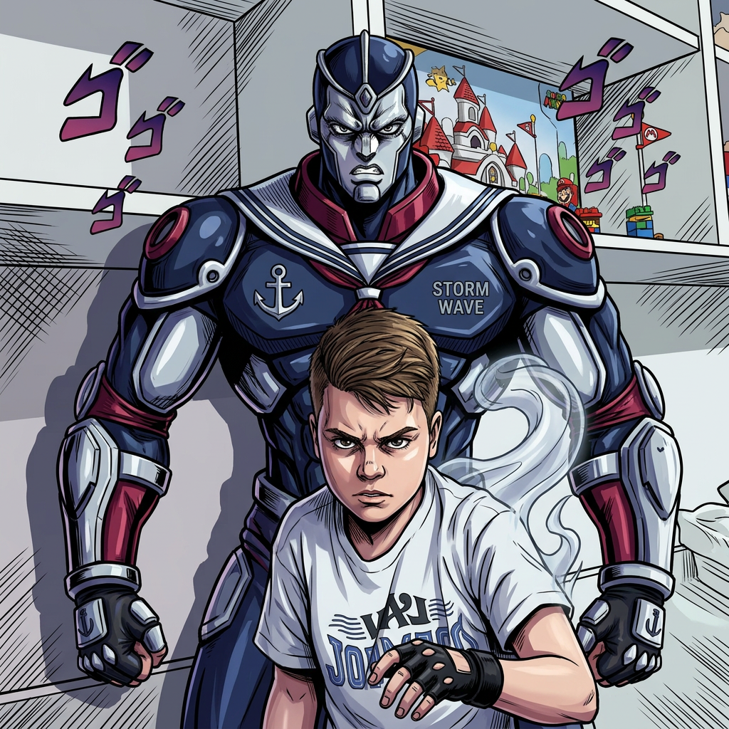 AI Design for Can you design me a JoJo's bizarre adventure style stand a stand is an embodiment of power that is described with the soul that is typically larger than the user stands right behind them in battle now you can feel free to take some creative liberties and add their own colors designs and even make me we are uniform that is related to the p