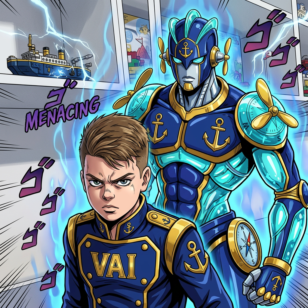 AI Design for Can you design me a JoJo's bizarre adventure style stand a stand is an embodiment of power that is described with the soul that is typically larger than the user stands right behind them in battle now you can feel free to take some creative liberties and add their own colors designs and even make me we are uniform that is related to the p