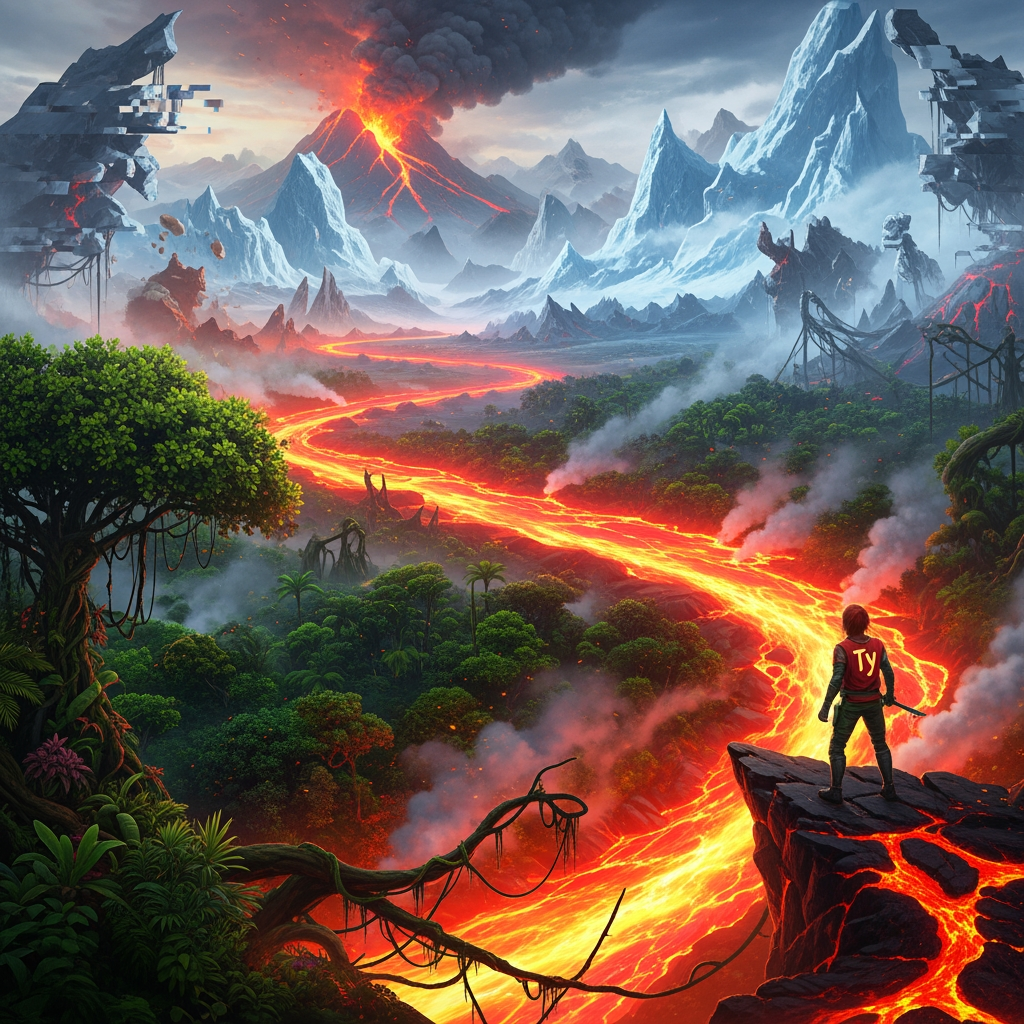 AI Design for 🌋
World 6 of 6
Lava Realm
Ty's domain. Reality breaks down as jungle merges with lava, ice meets fire. Everything is chaos — and the final battle awaits.
Features
Lava Rivers
Merged Biomes
Chaos Zones
Reality Glitches