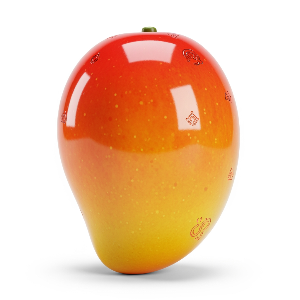 AI Design for big shiny glossy video game collectible mango white background