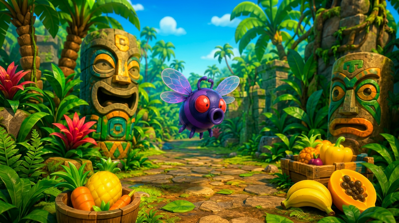 AI Design for add this purple fly named topper on this backdrop just one of them in the center