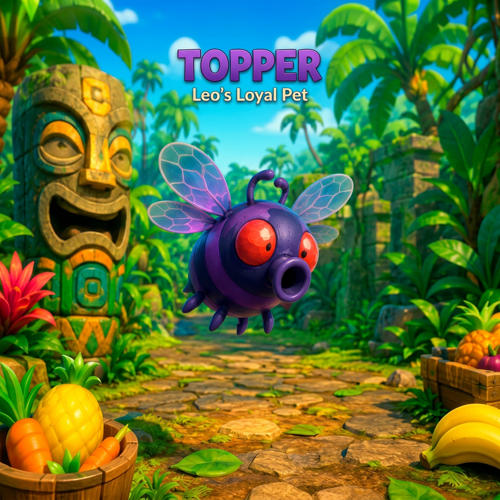 AI Design for add this purple fly named topper on this backdrop just one of them in the center