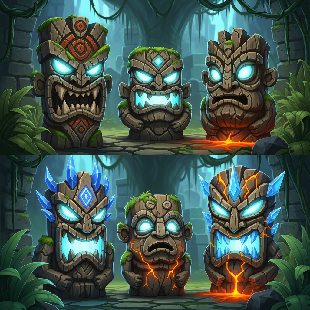 AI Design for make more tiki statue variants and make them more video game like