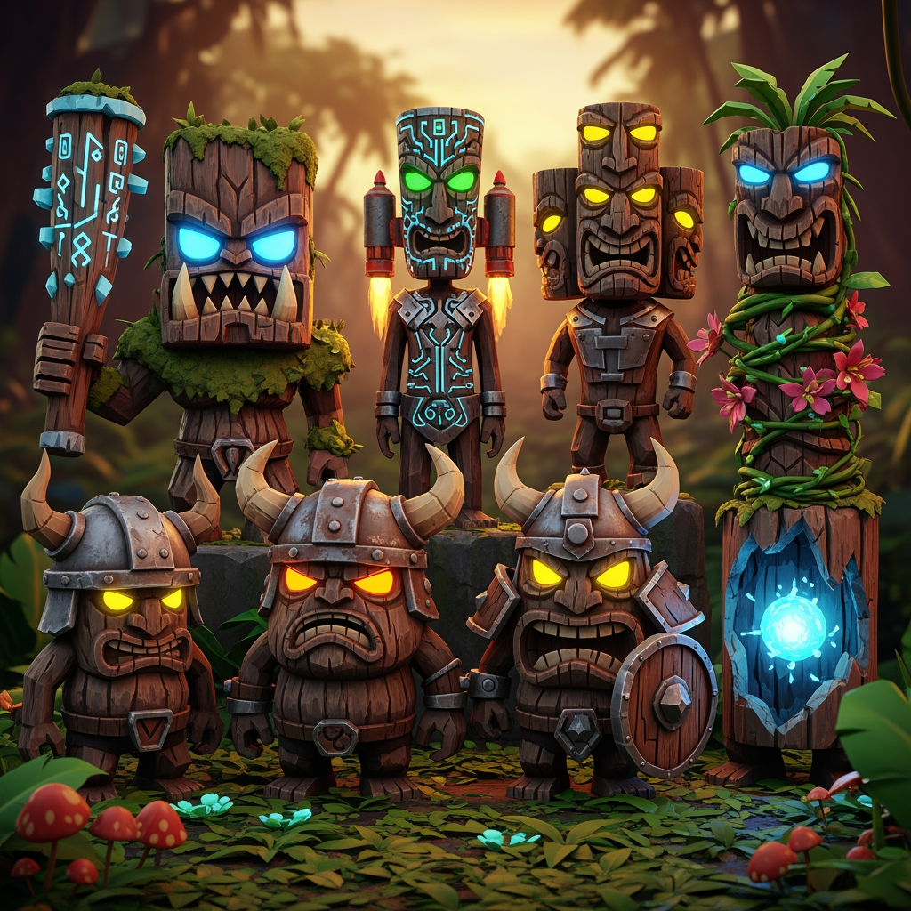 AI Design for make more tiki statue variants and make them more video game like
