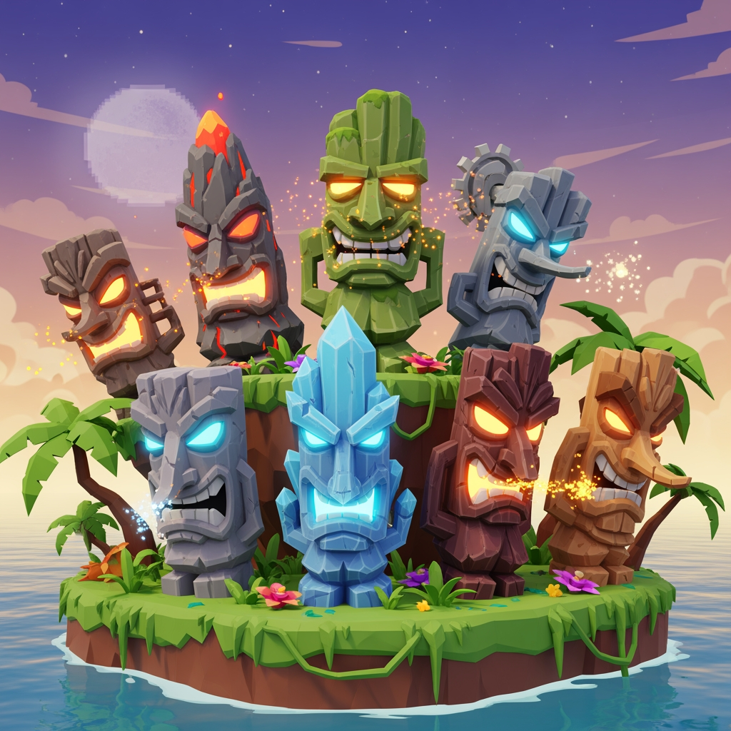 AI Design for make more tiki statue variants and make them more video game like