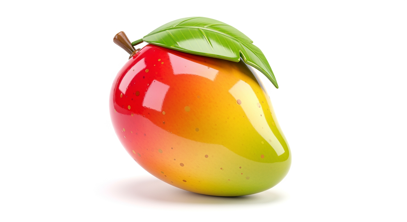 AI Design for big shiny glossy video game collectible mango white background