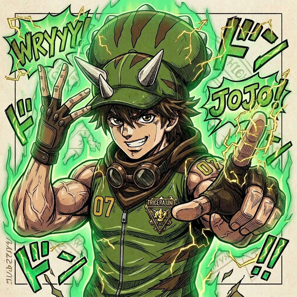 AI Design for Make him even more muscular stronger and have a green aura around him that has some yellow electrical markings
