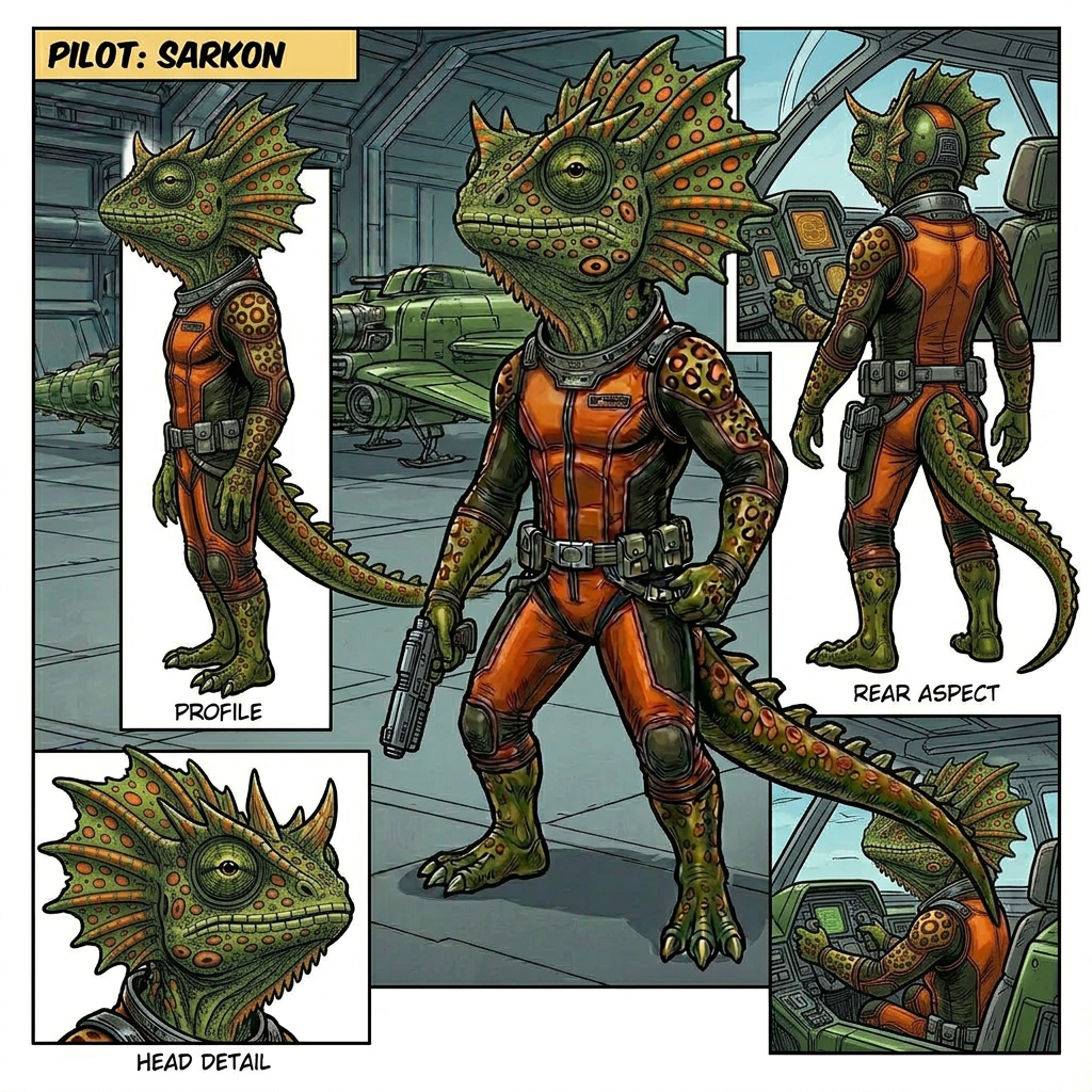 AI Design for generate this horned mowhawk lizard from different angles