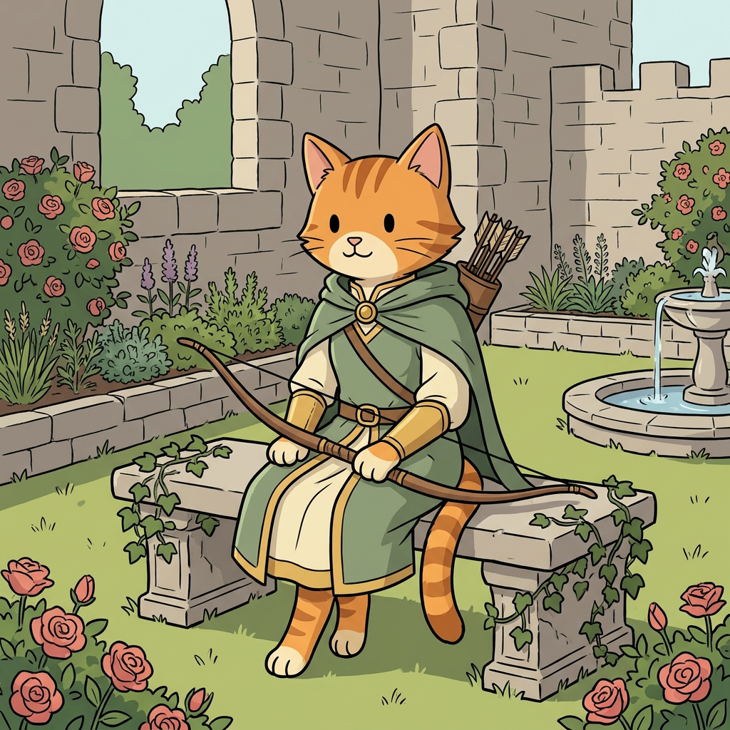 AI Design for cat in the promptbar is not a lion nor tiger just an inpiration for cats colours the cat description is the promptbar cats distant predcessors so use him as inspo .
same art syle speceies different height pose gender 🌿 Hazel Embermane
Colors:
of clothes
Sage green
Cream
Soft gold
Reason:
Gentle and wise. in castle garden dot eyes minimal shading simple colours middle ages and dot eyes