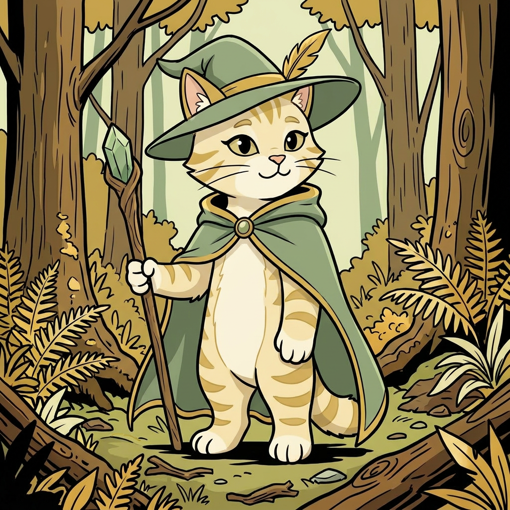 AI Design for cat in the promptbar is not a lion nor tiger just an inpiration for cats colours the cat description is the promptbar cats distant predcessors so use him as inspo .
same art syle speceies different height pose gender 🌿 Hazel Embermane
Colors:
Sage green
Cream
Soft gold
Reason:
Gentle and wise.