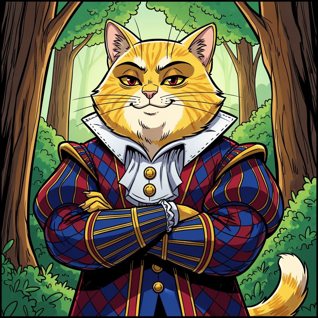 AI Design for # 🐱 Tristan Corvinhouse
If Jasper is the hero readers immediately want to root for...
**Tristan is the character they immediately want to roll their eyes at.**
Not because he's evil.
Not because he's a villain.
Because he's *annoying*.
And he knows it.
---
## First Impression
The first thing people notice about Tristan is that he's surprisingly small.
Not tiny.
Just slightly shorter than Jasper.
Which annoys him tremendously.
He wants to look grand.
Powerful.
Royal.
Important.
Instead, he's constantly trying to compensate.
---
## Fur
Like many members of House Corvinhouse, Tristan has:
🟡 Light golden-yellow fur
Almost like sunlight.
His fur is always well-groomed.
Always spotless.
Always perfect.
---
## Face
His most recognizable feature is his smile.
Not a warm smile.
Not a friendly smile.
A smug smile.
The kind that says:
> "I know something you don't."
Even when he absolutely doesn't.
---
## Eyes
🔴 Dark red eyes.
Sharp.
Expressive.
When he's teasing Jasper, they're full of mischief.
When he's embarrassed, they get wide.
When he's caught doing something stupid, he tries very hard to pretend he isn't embarrassed.
---
## Clothing
Tristan dresses like somebody who desperately wants everyone to remember he's royalty.
His outfit is:
🔵 Deep blue
🔴 Deep red
In a checkered pattern.
Rich fabrics.
Long sleeves.
Decorative buttons.
Fancy collars.
Everything is slightly more elaborate than necessary.
---
## Personality
Tristan loves attention.
Absolutely loves it.
If a room contains ten people, Tristan wants all ten people looking at him.
---
He constantly teases Jasper.
Not because he hates him.
Because Jasper is easy to tease.
And because Tristan secretly finds him interesting.
---
### Examples
Tristan:
> "Nice shot, Embermane. Were you aiming for the target or the tree behind it?"
Jasper:
> "I hit the target."
Tristan:
> "After three attempts."
---
He's that kind of character.
---
## His Biggest Flaw
He's insecure.
Deep down, Tristan feels like he has something to prove.
He's a prince.
He's expected to be impressive.
Expected to be confident.
Expected to be important.
Sometimes he's afraid he isn't.
So he hides that behind arrogance.
---
## His Biggest Strength
When things become serious...
Tristan shows up.
He complains.
He grumbles.
He acts like helping is beneath him.
Then he helps anyway.
---
## Pose
In illustrations:
👑 Standing dramatically
😏 Smirking
🫴 Gesturing while talking
🎭 Trying to look impressive
---
But occasionally:
😳 Looking embarrassed
😂 Laughing genuinely
😅 Being caught off guard
Those moments make readers like him.
---
## Silhouette
You'd recognize him instantly:
🐱 Smaller frame
👑 Royal clothing
🧥 Large sleeves
🎭 Confident pose
---
## Storybook Illustration Example
Imagine a chapter illustration.
Jasper has just won an archery competition.
The crowd is cheering.
Rufus is celebrating.
Ashen is playing music.
Pippa is clapping.
Milo is taking notes.
Shadow is drawing the event.
And standing nearby is Tristan.
Arms crossed.
Trying very hard not to look impressed.
Trying very hard not to smile.
Trying very hard not to admit that Jasper actually did a good job.
The illustration caption might as well read:
> "Tristan hated admitting when Jasper was right."
---
## The Feeling He Gives
Tristan isn't the villain.
He isn't the bully.
He isn't even really a rival in the traditional sense.
He's the prince who keeps trying to one-up Jasper, keeps getting dragged into adventures, and keeps accidentally becoming a better person along the way.
The kind of character who starts as:
> "Ugh, this guy."
And ends as:
> "Okay... maybe I like this guy."
😏👑🐱✨
more bolder comic book art szle lines in forest minimal shading vibrant colours onlz one version on the image bold black lines less detail like wrinklz lines more curvz and bolder thick lines he is the chubby kid prince and is short and a bit fat