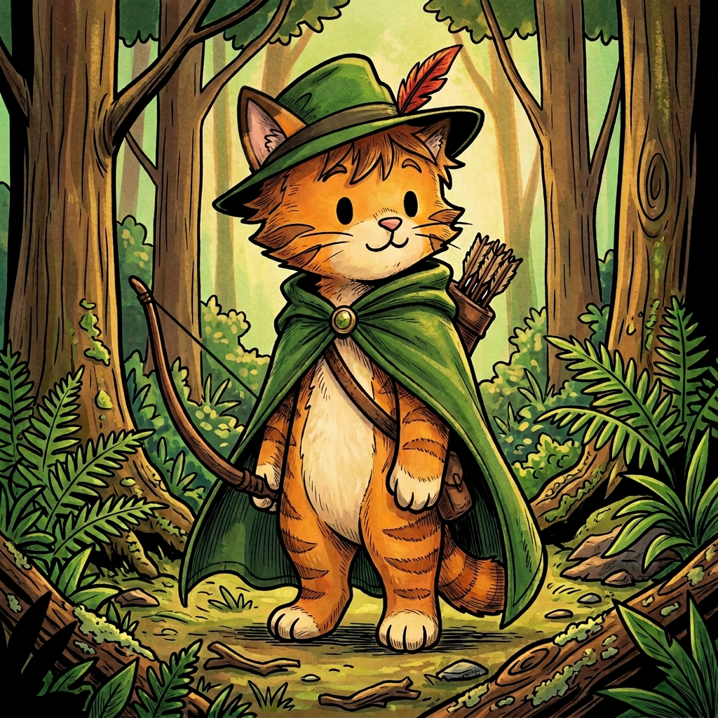 AI Design for Transform the character into a professional fantasy storybook illustration while preserving the exact design, proportions, pose, expression, colors, and simple black dot eyes. Do not redesign the character. Use expressive, confident linework with varied line weight, organic curves, and hand-drawn energy. Combine clean character readability with detailed painterly rendering. Add subtle fur texture, realistic fabric folds, weathered leather details, and natural woodland lighting. Rich forest atmosphere, layered foliage, adventure-novel mood, warm cinematic highlights, and detailed environmental storytelling. The line art should feel lively and artistic rather than perfectly smooth, with thicker outlines on the silhouette and finer interior details. Children's and young-adult fantasy book illustration quality, charming yet heroic, handcrafted traditional illustration feel, highly polished publishing-quality artwork.
You can also add:
Expressive inked linework, variable line thickness, organic brush pen strokes, illustrated fantasy novel aesthetic, detailed but readable, hand-painted storybook textures, classic adventure book charm.
The key phrase I'd definitely include is:
"Preserve the simple dot eyes and original proportions; increase artistic detail through linework, texture, lighting, and rendering rather than redesigning the character."
That tells the AI not to "upgrade" the face into realistic eyes, which is what often happens. put the ear color tips back on him
