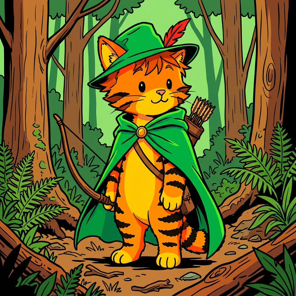 AI Design for more bolder comic book art szle lines in forest minimal shading vibrant colours onlz one version on the image bold black lines less detail like wrinklz lines more curvz and bolder