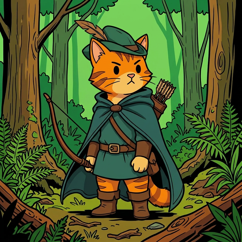 AI Design for cat in the promptbar is not a lion nor tiger just an inpiration for cats colours the cat description is the promptbar cats distant predcessors so use him as inspo .
same art syle speceies different height pose gender 🌲 Bramble Embermane
Colors:
of clothes
Dark teal
Brown
Reason:
Outdoorsy and adventurous.
dot eyes minimal shading simple colours middle ages and dot eyes.