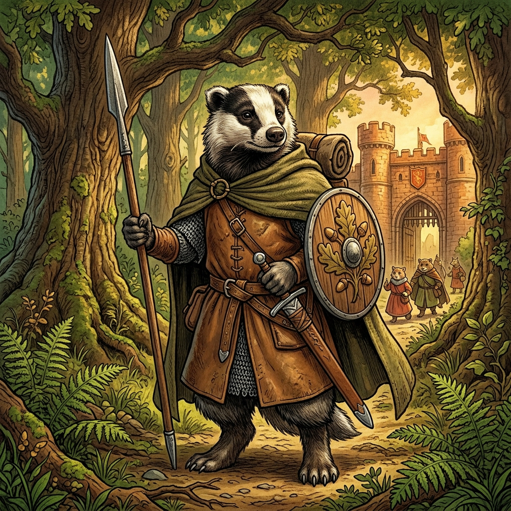 AI Design for The **Redwall** art style (especially in the book covers and illustrated editions by artists like **Chris Wormell**, **Troy Howell**, and others) has a very distinctive look:
### Characters
* Animals are **anthropomorphic** (they walk upright, wear clothes, use weapons, and live like humans).
* They still keep the **real anatomy and features** of their species. A mouse looks like a mouse, a badger looks like a badger, and a fox looks like a fox.
* Faces are expressive but not overly cartoony.
* Fur is often painted with lots of texture and detail.
### Colors
* Rich, warm colors dominate the artwork.
* Deep forest greens, golden sunlight, earthy browns, and bright reds are common.
* The colors feel natural and storybook-like rather than neon or highly saturated.
### Clothing and Equipment
* Medieval-inspired tunics, cloaks, belts, boots, and armor.
* Weapons are simple and heroic: swords, spears, bows, slings, and shields.
* Clothing often reflects the character's personality or species.
### Environments
* Lush forests, abbeys, rivers, mountains, and countryside landscapes.
* Nature feels magical and alive without being overly fantastical.
* Backgrounds are usually detailed and immersive.
### Mood
* Adventurous and heroic.
* Cozy and comforting during peaceful scenes.
* Epic and dramatic during battles.
* Feels like a classic fantasy storybook.
### Artistic Technique
* Detailed linework and realistic proportions.
* Painterly shading rather than flat cartoon colors.
* Strong lighting, often with warm sunlight or dramatic shadows.
* Illustrations often resemble a mix of **classic children's book art**, **medieval fantasy paintings**, and **wildlife art**.
A simple way to describe it would be:
> **"Detailed storybook fantasy featuring realistic anthropomorphic woodland animals in a medieval world, painted with rich natural colors, textured fur, and warm, adventurous atmosphere."**
It's less exaggerated than Disney's *Robin Hood* and less cute than *Warrior Cats* artwork, sitting somewhere between a wildlife painting and a classic fantasy illustration. replicate art style in the image