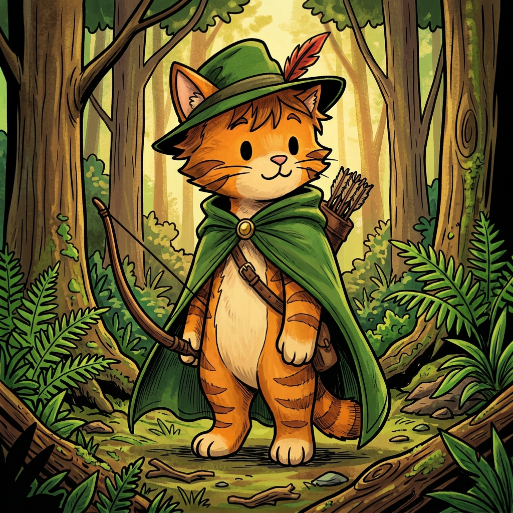 AI Design for Transform the character into a professional fantasy storybook illustration while preserving the exact design, proportions, pose, expression, colors, and simple black dot eyes. Do not redesign the character. Use expressive, confident linework with varied line weight, organic curves, and hand-drawn energy. Combine clean character readability with detailed painterly rendering. Add subtle fur texture, realistic fabric folds, weathered leather details, and natural woodland lighting. Rich forest atmosphere, layered foliage, adventure-novel mood, warm cinematic highlights, and detailed environmental storytelling. The line art should feel lively and artistic rather than perfectly smooth, with thicker outlines on the silhouette and finer interior details. Children's and young-adult fantasy book illustration quality, charming yet heroic, handcrafted traditional illustration feel, highly polished publishing-quality artwork.
You can also add:
Expressive inked linework, variable line thickness, organic brush pen strokes, illustrated fantasy novel aesthetic, detailed but readable, hand-painted storybook textures, classic adventure book charm.
The key phrase I'd definitely include is:
"Preserve the simple dot eyes and original proportions; increase artistic detail through linework, texture, lighting, and rendering rather than redesigning the character."
That tells the AI not to "upgrade" the face into realistic eyes, which is what often happens.
