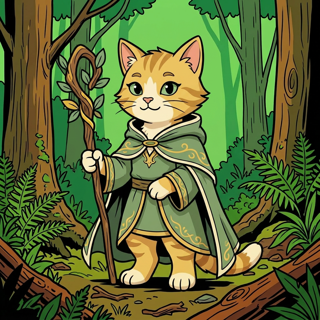 AI Design for cat in the promptbar is not a lion nor tiger just an inpiration for cats colours the cat description is the promptbar cats distant predcessors so use him as inspo .
same art syle speceies different height pose gender 🌿 Hazel Embermane
Colors:
Sage green
Cream
Soft gold
Reason:
Gentle and wise.