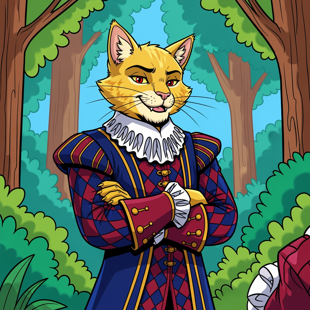 AI Design for # 🐱 Tristan Corvinhouse
If Jasper is the hero readers immediately want to root for...
**Tristan is the character they immediately want to roll their eyes at.**
Not because he's evil.
Not because he's a villain.
Because he's *annoying*.
And he knows it.
---
## First Impression
The first thing people notice about Tristan is that he's surprisingly small.
Not tiny.
Just slightly shorter than Jasper.
Which annoys him tremendously.
He wants to look grand.
Powerful.
Royal.
Important.
Instead, he's constantly trying to compensate.
---
## Fur
Like many members of House Corvinhouse, Tristan has:
🟡 Light golden-yellow fur
Almost like sunlight.
His fur is always well-groomed.
Always spotless.
Always perfect.
---
## Face
His most recognizable feature is his smile.
Not a warm smile.
Not a friendly smile.
A smug smile.
The kind that says:
> "I know something you don't."
Even when he absolutely doesn't.
---
## Eyes
🔴 Dark red eyes.
Sharp.
Expressive.
When he's teasing Jasper, they're full of mischief.
When he's embarrassed, they get wide.
When he's caught doing something stupid, he tries very hard to pretend he isn't embarrassed.
---
## Clothing
Tristan dresses like somebody who desperately wants everyone to remember he's royalty.
His outfit is:
🔵 Deep blue
🔴 Deep red
In a checkered pattern.
Rich fabrics.
Long sleeves.
Decorative buttons.
Fancy collars.
Everything is slightly more elaborate than necessary.
---
## Personality
Tristan loves attention.
Absolutely loves it.
If a room contains ten people, Tristan wants all ten people looking at him.
---
He constantly teases Jasper.
Not because he hates him.
Because Jasper is easy to tease.
And because Tristan secretly finds him interesting.
---
### Examples
Tristan:
> "Nice shot, Embermane. Were you aiming for the target or the tree behind it?"
Jasper:
> "I hit the target."
Tristan:
> "After three attempts."
---
He's that kind of character.
---
## His Biggest Flaw
He's insecure.
Deep down, Tristan feels like he has something to prove.
He's a prince.
He's expected to be impressive.
Expected to be confident.
Expected to be important.
Sometimes he's afraid he isn't.
So he hides that behind arrogance.
---
## His Biggest Strength
When things become serious...
Tristan shows up.
He complains.
He grumbles.
He acts like helping is beneath him.
Then he helps anyway.
---
## Pose
In illustrations:
👑 Standing dramatically
😏 Smirking
🫴 Gesturing while talking
🎭 Trying to look impressive
---
But occasionally:
😳 Looking embarrassed
😂 Laughing genuinely
😅 Being caught off guard
Those moments make readers like him.
---
## Silhouette
You'd recognize him instantly:
🐱 Smaller frame
👑 Royal clothing
🧥 Large sleeves
🎭 Confident pose
---
## Storybook Illustration Example
Imagine a chapter illustration.
Jasper has just won an archery competition.
The crowd is cheering.
Rufus is celebrating.
Ashen is playing music.
Pippa is clapping.
Milo is taking notes.
Shadow is drawing the event.
And standing nearby is Tristan.
Arms crossed.
Trying very hard not to look impressed.
Trying very hard not to smile.
Trying very hard not to admit that Jasper actually did a good job.
The illustration caption might as well read:
> "Tristan hated admitting when Jasper was right."
---
## The Feeling He Gives
Tristan isn't the villain.
He isn't the bully.
He isn't even really a rival in the traditional sense.
He's the prince who keeps trying to one-up Jasper, keeps getting dragged into adventures, and keeps accidentally becoming a better person along the way.
The kind of character who starts as:
> "Ugh, this guy."
And ends as:
> "Okay... maybe I like this guy."
😏👑🐱✨
more bolder comic book art szle lines in forest minimal shading vibrant colours onlz one version on the image bold black lines less detail like wrinklz lines more curvz and bolder thick lines