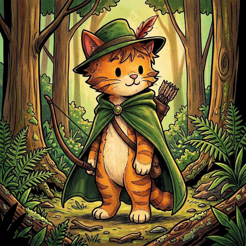 AI Design for Transform the character into a professional fantasy storybook illustration while preserving the exact design, proportions, pose, expression, colors, and simple black dot eyes. Do not redesign the character. Use expressive, confident linework with varied line weight, organic curves, and hand-drawn energy. Combine clean character readability with detailed painterly rendering. Add subtle fur texture, realistic fabric folds, weathered leather details, and natural woodland lighting. Rich forest atmosphere, layered foliage, adventure-novel mood, warm cinematic highlights, and detailed environmental storytelling. The line art should feel lively and artistic rather than perfectly smooth, with thicker outlines on the silhouette and finer interior details. Children's and young-adult fantasy book illustration quality, charming yet heroic, handcrafted traditional illustration feel, highly polished publishing-quality artwork.
You can also add:
Expressive inked linework, variable line thickness, organic brush pen strokes, illustrated fantasy novel aesthetic, detailed but readable, hand-painted storybook textures, classic adventure book charm.
The key phrase I'd definitely include is:
"Preserve the simple dot eyes and original proportions; increase artistic detail through linework, texture, lighting, and rendering rather than redesigning the character."
That tells the AI not to "upgrade" the face into realistic eyes, which is what often happens. put the ear color tips back on him