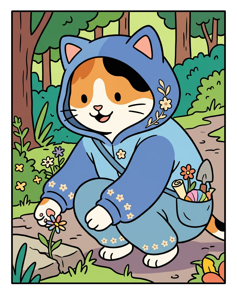 AI Design for � Pippa Sunpatch
Pippa Sunpatch is sunshine in cat form.
Not because she's loud.
Not because she's constantly talking.
But because whenever she's around, things feel a little brighter.
First Impression
Pippa is a calico cat.
Her fur is mostly white, covered in patches of:
🧡 Orange
🖤 Black
🤍 White
The patches are scattered naturally across her body.
When sunlight hits her fur, it almost looks like little pieces of sunlight resting on her coat.
That's where the name Sunpatch comes from.
Face
Pippa has a warm, friendly face.
Her eyes are bright and curious.
Not mischievous like Ashen.
Not focused like Jasper.
Not scholarly like Milo.
Just genuinely interested in the world.
She notices things other people miss.
Clothing
You mentioned blue, and I think blue works perfectly.
Not royal blue.
Not bright blue.
A soft storybook blue.
Something like:
🔵 Cornflower blue
🔵 Sky blue
🔵 Dusty blue
Her outfit could be a simple medieval dress or tunic.
Nothing fancy.
Just comfortable and practical.
Maybe small cream-colored embroidery along the sleeves.
Tiny flower patterns near the edges.
Subtle details.
Accessories
Pippa isn't the type to carry weapons everywhere.
Instead she might carry:
🌼 A flower pouch
🌿 Small gardening tools
📜 Little notes
🍎 Snacks
🐚 Interesting things she finds
Her pockets are always full of random treasures.
Personality
Pippa is kind.
But not in a boring way.
She's the friend who notices when someone feels left out.
The friend who remembers birthdays.
The friend who saves a flower because it looked lonely.
Her Role in the Group
This is important.
Every group needs someone who helps everyone stay connected.
That's Pippa.
When Jasper gets too obsessed with Rowan...
Pippa brings him back to earth.
When Milo disappears into research...
Pippa reminds him to eat.
When Shadow spends twelve hours drawing maps...
Pippa convinces him to take a break.
When Rufus gets discouraged...
Pippa encourages him.
When Ashen gets carried away...
Pippa laughs along with him.
She's the glue.
Pose
In illustrations she's often:
🌼 Holding flowers
🌿 Sitting in gardens
🐦 Feeding birds
📖 Listening to stories
😊 Smiling at friends
Not because she isn't adventurous.
Because she appreciates small beautiful things.
Silhouette
Even in silhouette:
🐱 Cat ears
👗 Simple blue outfit
🌼 Flower in paw
Recognizable immediately.
Storybook Illustration Example
Imagine a chapter illustration.
The group is walking along a forest road.
Jasper is looking ahead.
Shadow is studying a map.
Milo is reading while walking.
Ashen is playing his fiddle.
Rufus is carrying half the supplies.
Meanwhile, Pippa has stopped.
Not because she's tired.
Not because she's distracted.
A tiny wildflower is growing through a crack in a stone beside the road.
She's kneeling beside it.
Just admiring it for a moment.
Then she smiles and catches up with the group.
The Feeling She Gives
If Jasper is the adventure...
If Milo is the knowledge...
If Shadow is the exploration...
If Rufus is the courage...
If Ashen is the joy...
Then Pippa is the warmth.
She's the reason the group feels like friends instead of simply a team.
The kind of character readers remember because she makes the world feel kinder, brighter, and more alive. 🌼🐱💙✨
comic book art style with dot eyes bold black lines minimal shading simple colours baggz oneseie vibrant colours