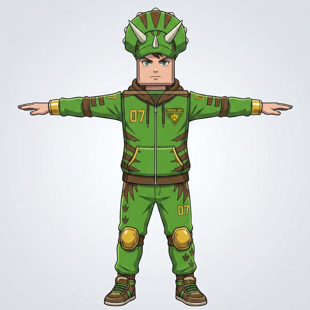 AI Design for do brown cuff and give him a roblox anime like body and whole body head etc with same details