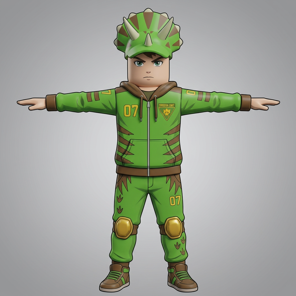 AI Design for do brown cuff and give him a roblox anime like body and whole body head etc with same details