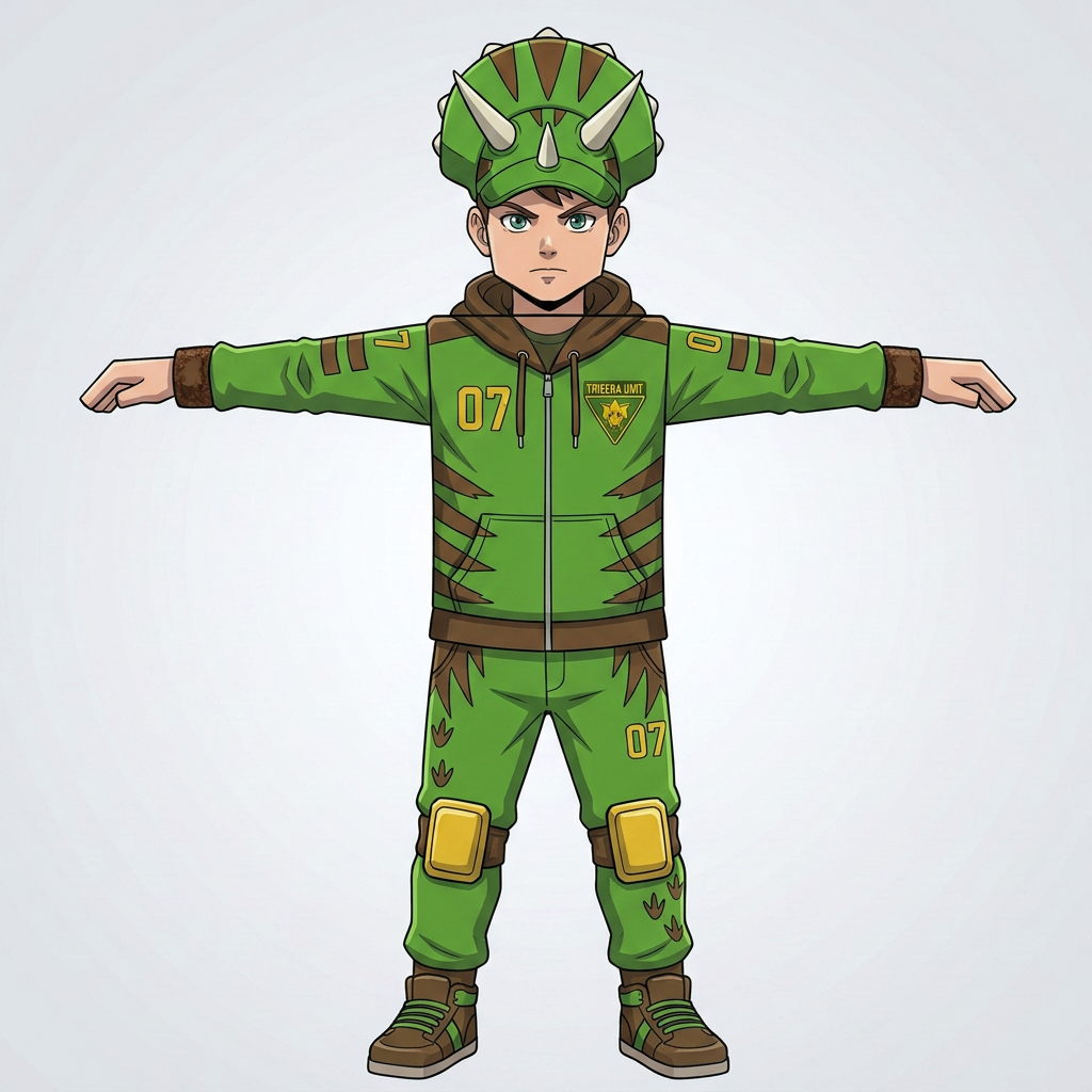 AI Design for do brown cuff and give him a roblox anime like body and whole body head etc with same details