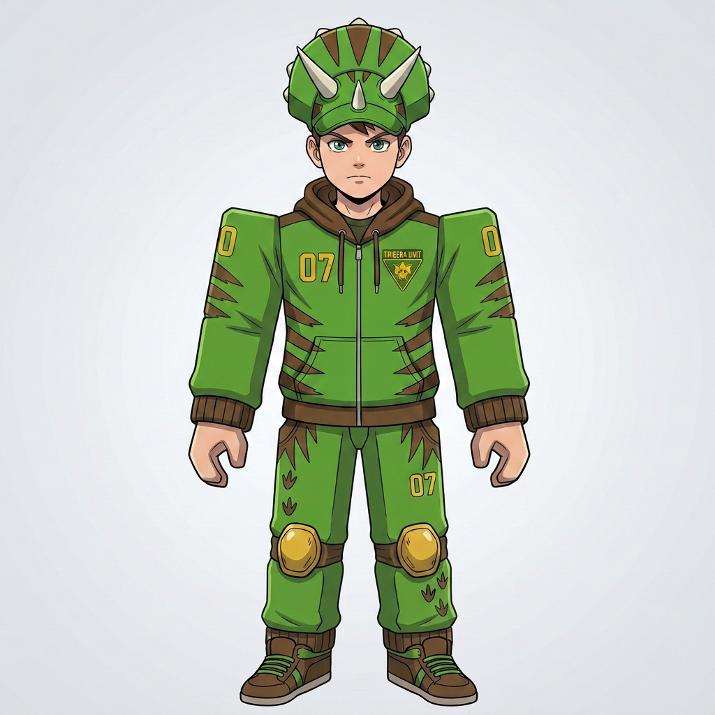 AI Design for do brown cuff and give him a roblox anime like body and whole body legs head etc with same details