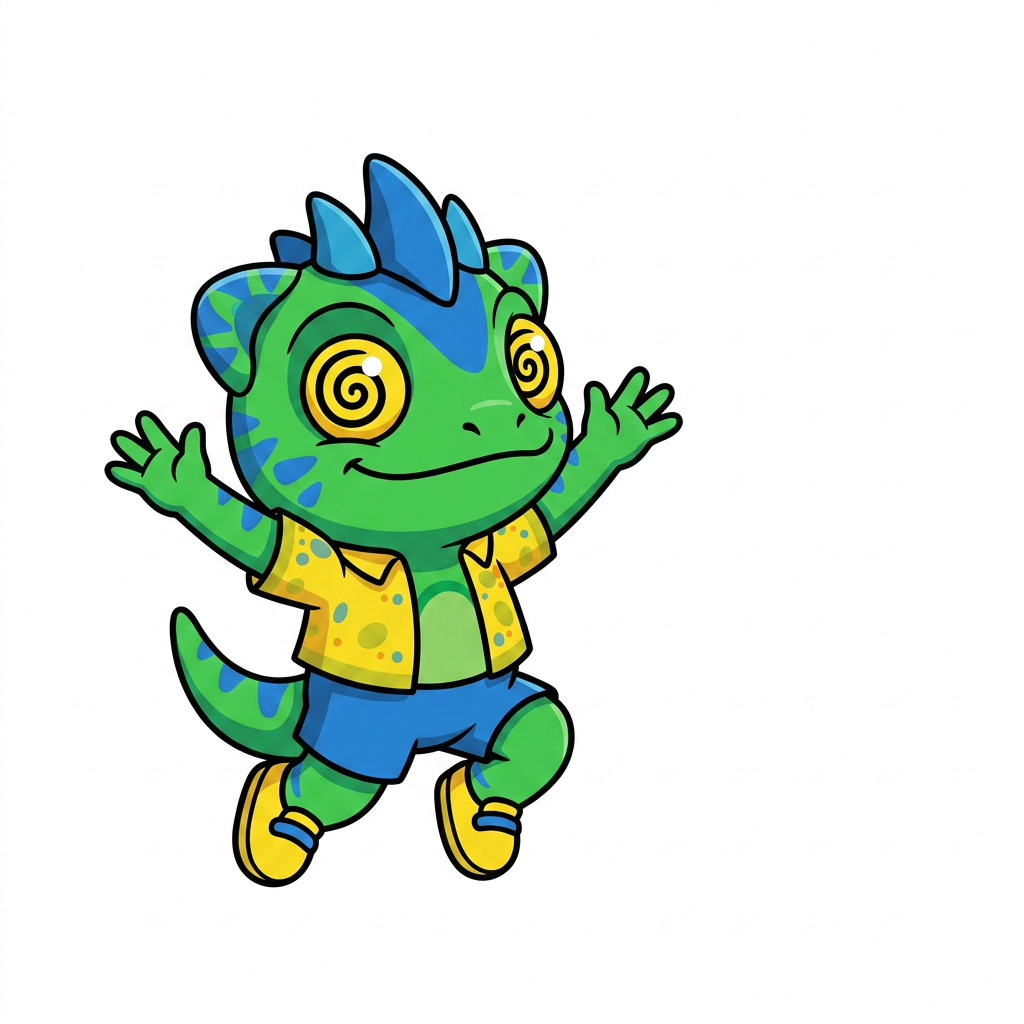 AI Design for use the provided reference image as the exact character design. Do not redesign or modify Tiny in any way. Keep all colors, proportions, markings, clothing, crest, horns, face, tail, and details exactly the same as the reference. Only change the pose. Tiny is shown in a dynamic mid-air jump on a pure white background. He is smiling happily and looking directly at the viewer. Both arms are raised upward in an excited, celebratory pose, with his legs bent naturally as if he has just jumped. Leave empty space on one side of the image for another character to stand beside him. Tiny should be positioned so that when another character is placed next to him, both characters appear to be jumping together with their raised arms forming a balanced composition. Use a clean, modern mascot illustration style with bold black outlines, flat vibrant colors, minimal shading, and smooth vector-style shapes. No text, no props, no shadows, no background elements, and no additional characters. The reference image is authoritative—only the pose should change. LISTEN BASIC COLOURS SIMPLE SHADING MINIMAL NOT MUCH AND BOLD BLACK LINES MAKE HIM SMALL CHUBBY AND LOOK TO HIS LEFT (MY RIGHT) THANK YOUUUU