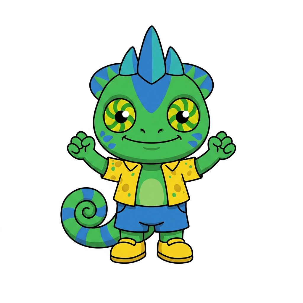 AI Design for FIX THE CHARACTHER DESIGN IN THE DRAWONG STYLE AND POSE THANK YOU SO MUCH SO SIMPLE COLOURS MINIMAL SHADING AND BOLD BLACK LINES FIX HIS EYES AND MAKE HIM HAVE STUBBY SHORT ARMS AND LEGS AND ONLY CHANGE THE EYES AND PROPORTIONS NO COLOURS SHOULD BE CHANGHED ALL INCLUDED