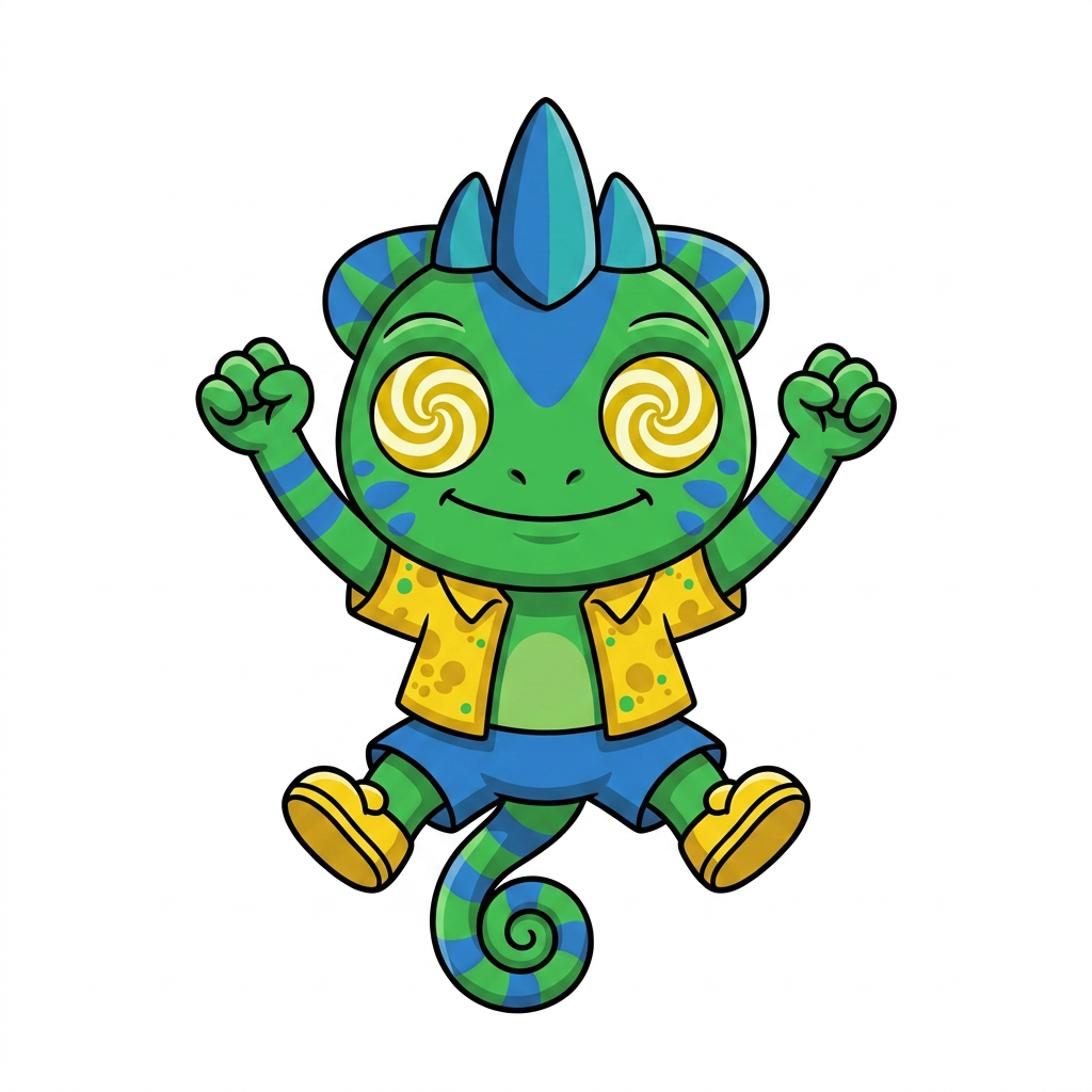 AI Design for FIX THE CHARACTHER DESIGN IN THE DRAWONG STYLE AND POSE THANK YOU SO MUCH SO SIMPLE COLOURS MINIMAL SHADING AND BOLD BLACK LINES FIX HIS EYES AND MAKE HIM HAVE STUBBY SHORT ARMS AND LEGS AND ONLY CHANGE THE EYES AND PROPORTIONS NO COLOURS SHOULD BE CHANGHED ALL INCLUDED