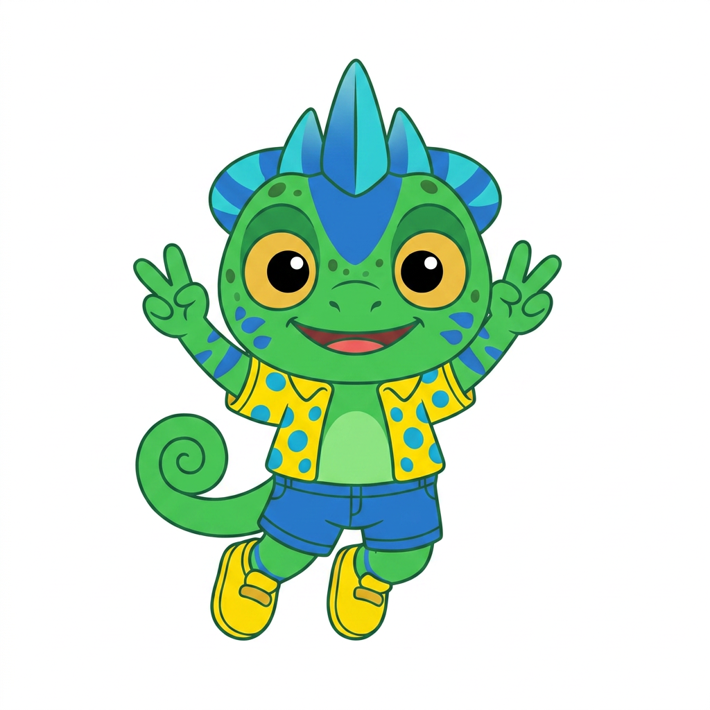 AI Design for I WANT THE FIRST IMAGES POSE AND THE SECOND IMAGES MINIMAL ALMOST NO SHADING SIMPLE COLORS THE UNIQUE EYES AND BASICALY PUT THE SECOND IMAGE TO THE POSE OF THE FORST IMAGE AND LESS SHADING AND MORE SIMPLE COLOURS THE JUMING POSE SLIGHTLY TILTED THANKS