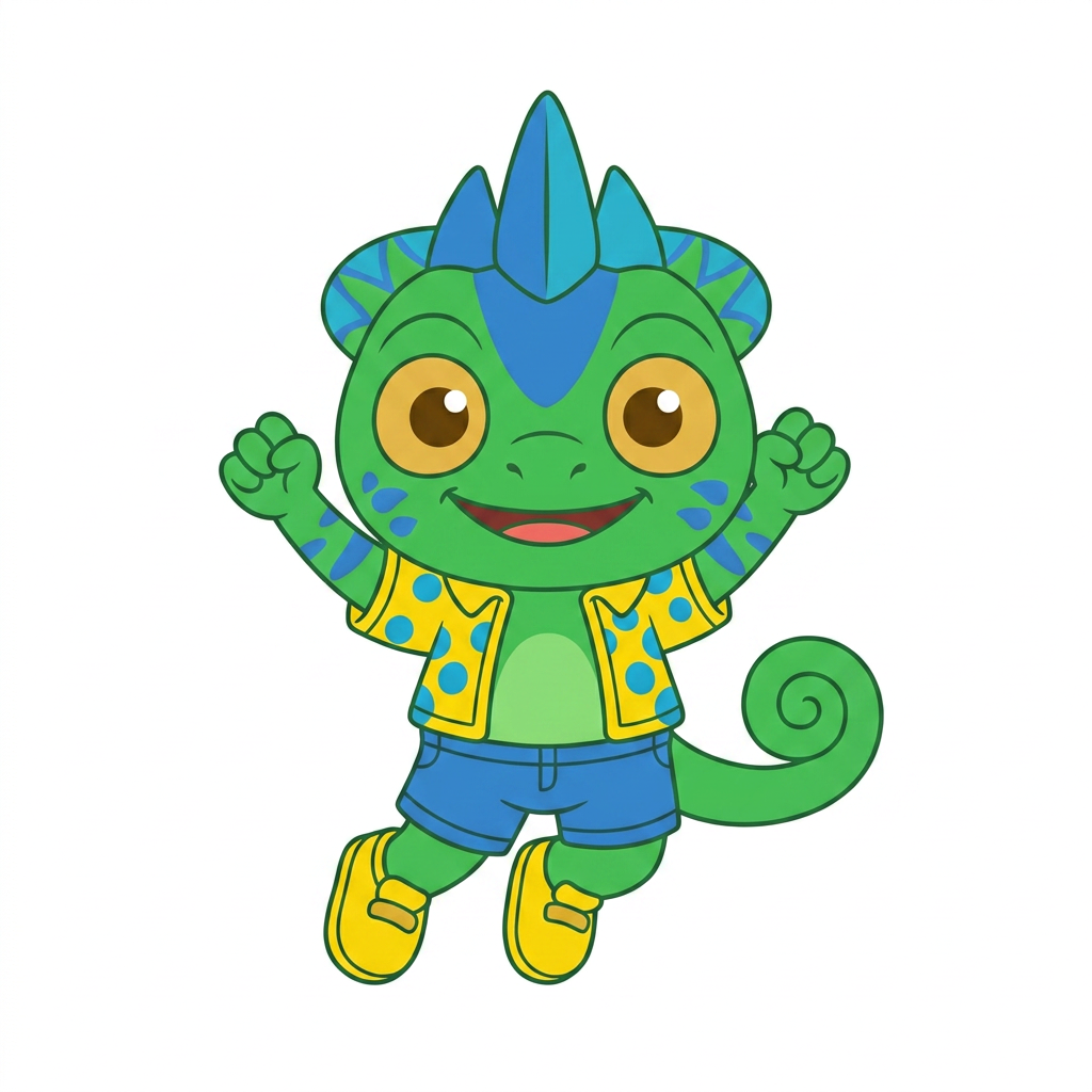 AI Design for I WANT THE FIRST IMAGES POSE AND THE SECOND IMAGES MINIMAL ALMOST NO SHADING SIMPLE COLORS THE UNIQUE EYES AND BASICALY PUT THE SECOND IMAGE TO THE POSE OF THE FORST IMAGE AND LESS SHADING AND MORE SIMPLE COLOURS THE JUMING POSE SLIGHTLY TILTED THANKS