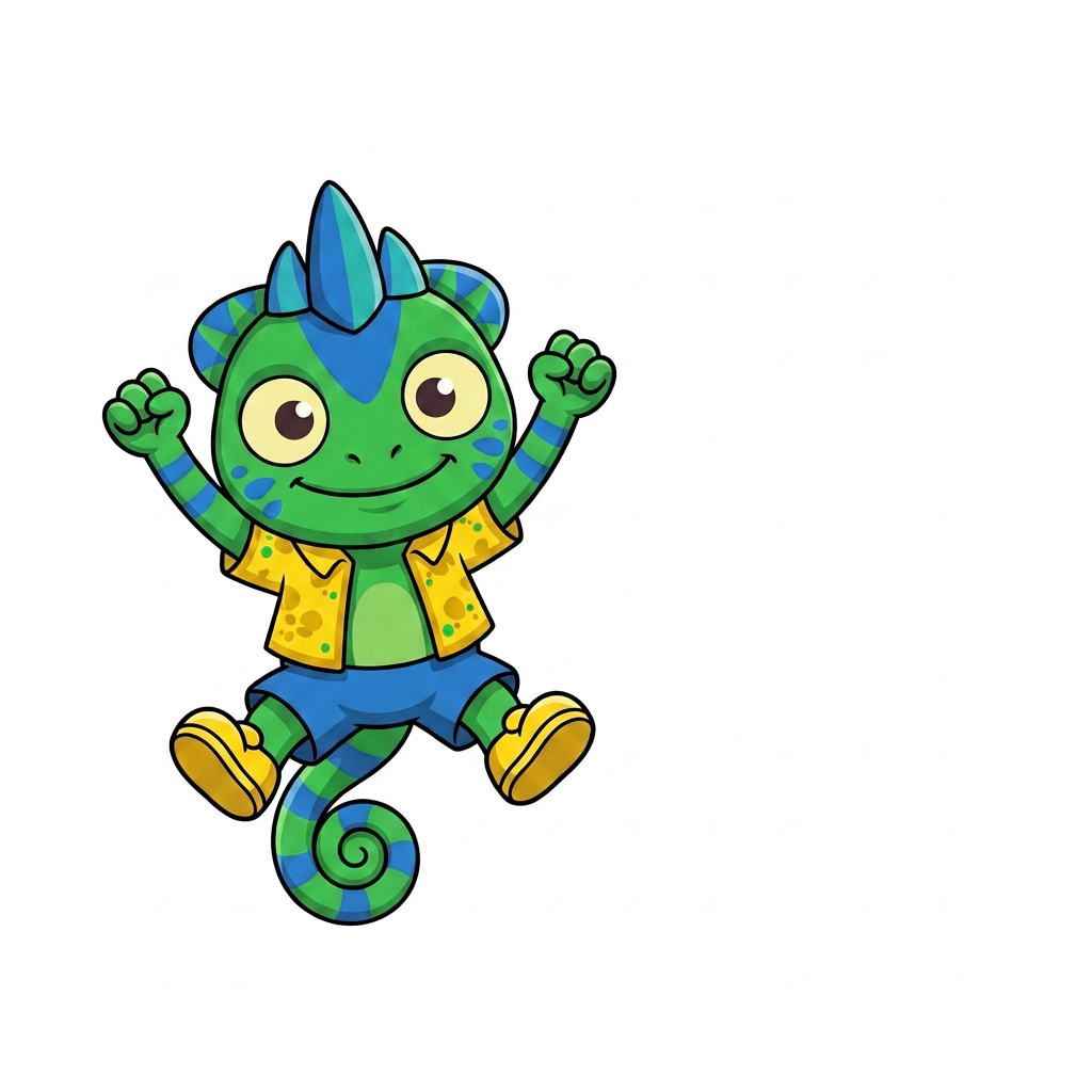 AI Design for FIX THE CHARACTHER DESIGN IN THE DRAWONG STYLE AND POSE THANK YOU SO MUCH SO SIMPLE COLOURS MINIMAL SHADING AND BOLD BLACK LINES FIX HIS EYES AND MAKE HIM HAVE STUBBY SHORT ARMS AND LEGS AND ONLY CHANGE THE EYES AND PROPORTIONS NO COLOURS SHOULD BE CHANGHED ALL INCLUDED