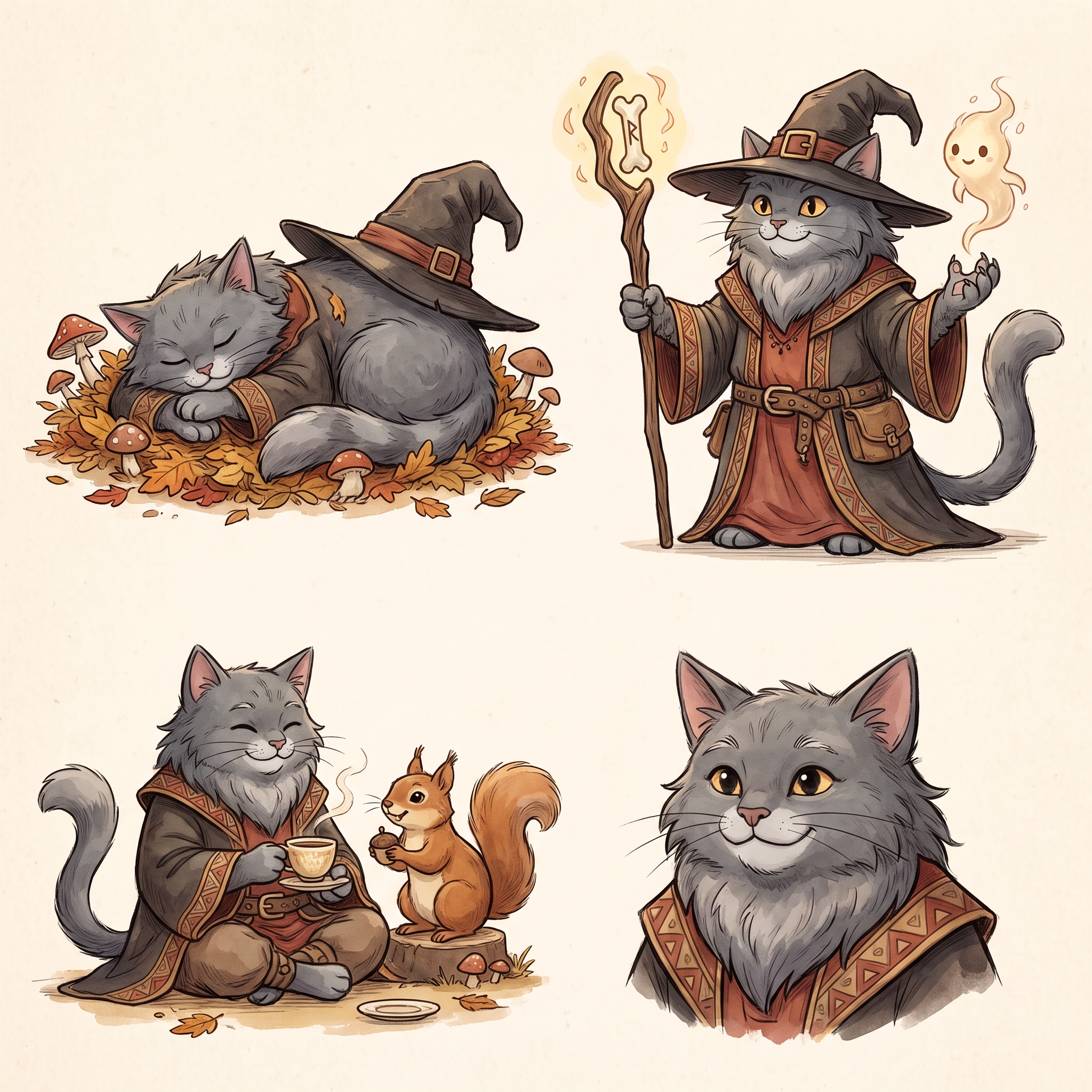 AI Design for You could use a description like this:
"Cozy woodland fantasy storybook illustration style with soft hand-painted watercolor coloring, clean expressive ink linework, warm earthy colors, gentle textured shading, rounded appealing proportions, fluffy organic shapes, subtle sketch details, and a charming, timeless children's book aesthetic. High-quality character concept art with a warm, handcrafted feel."