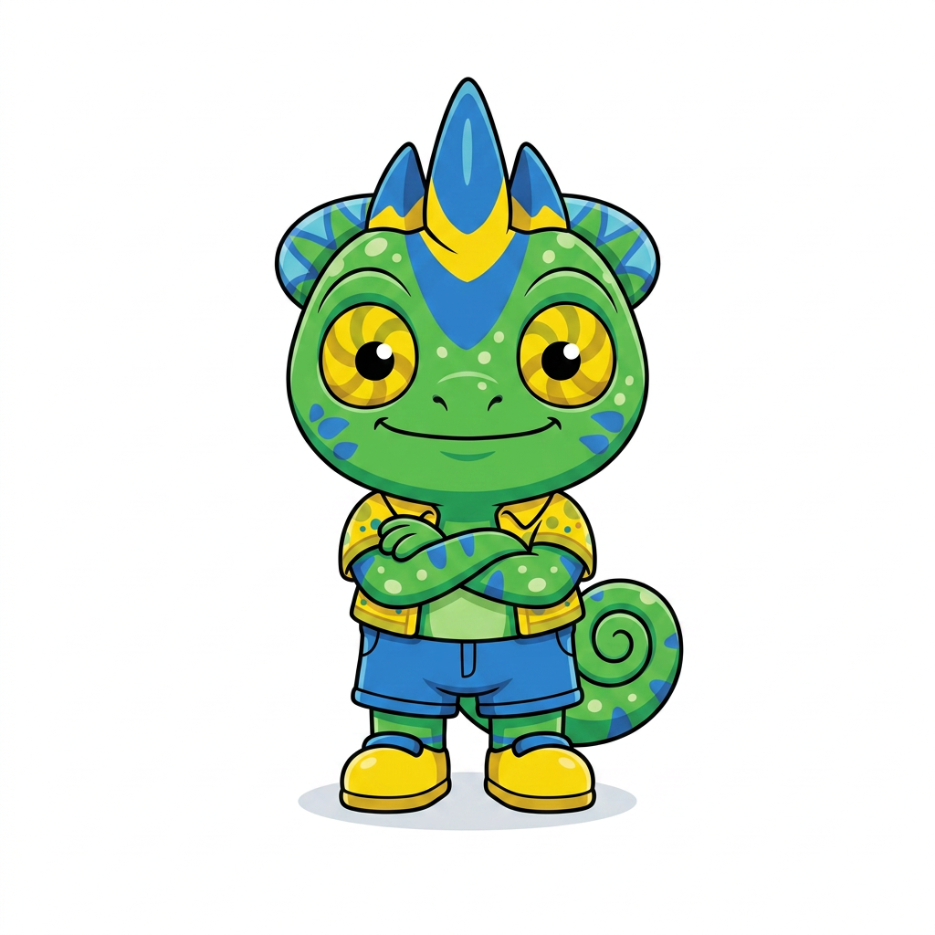 AI Design for Ah, I see now. You're **using Tiny's T-pose as the reference**, and you want the AI to **only pose Tiny** for promo art without changing his design.
Here's a prompt you can use:
> **Use the provided reference image as the exact character design. Keep Tiny's appearance identical to the reference. Do not redesign, simplify, or alter any colors, markings, proportions, clothing, facial features, crest, or tail. Pose him standing confidently with his arms crossed, smiling confidently and looking directly at the viewer. Keep his personality cheerful and adventurous, not angry or aggressive. Draw him in a clean, modern mascot illustration style with bold black outlines, flat vibrant colors, minimal shading, and smooth vector-like shapes. Use a pure white background with no text, no props, no shadows, and no additional characters. Create polished official promotional artwork while preserving every detail of the original character design exactly.**
If it keeps changing Tiny's design, add one more instruction at the end:
> **The reference image is authoritative. Only change the pose. Do not modify the character design in any other way.**
That last sentence often helps image generators understand that you want **a pose change only**, not a redesign.