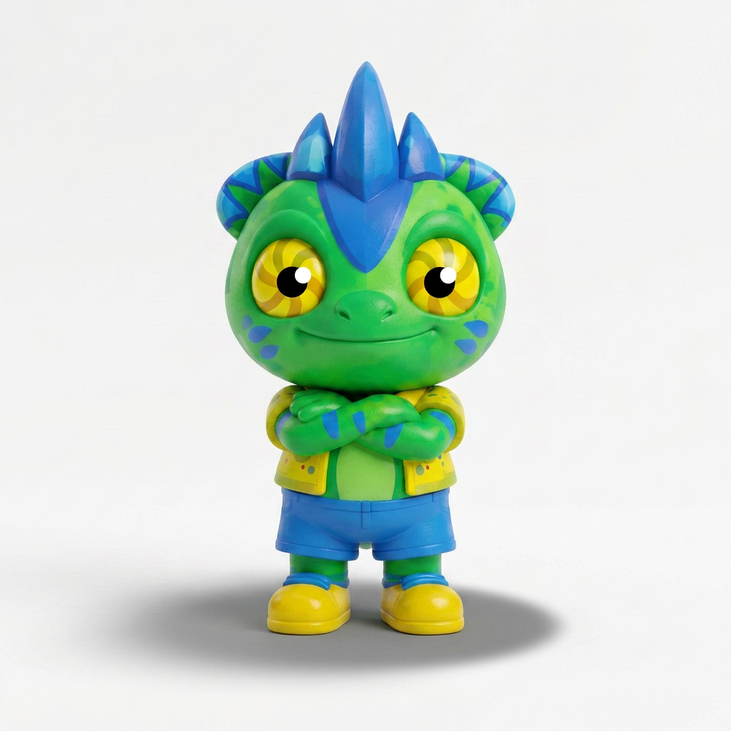 AI Design for Ah, I see now. You're **using Tiny's T-pose as the reference**, and you want the AI to **only pose Tiny** for promo art without changing his design.
Here's a prompt you can use:
> **Use the provided reference image as the exact character design. Keep Tiny's appearance identical to the reference. Do not redesign, simplify, or alter any colors, markings, proportions, clothing, facial features, crest, or tail. Pose him standing confidently with his arms crossed, smiling confidently and looking directly at the viewer. Keep his personality cheerful and adventurous, not angry or aggressive. Draw him in a clean, modern mascot illustration style with bold black outlines, flat vibrant colors, minimal shading, and smooth vector-like shapes. Use a pure white background with no text, no props, no shadows, and no additional characters. Create polished official promotional artwork while preserving every detail of the original character design exactly.**
If it keeps changing Tiny's design, add one more instruction at the end:
> **The reference image is authoritative. Only change the pose. Do not modify the character design in any other way.**
That last sentence often helps image generators understand that you want **a pose change only**, not a redesign.