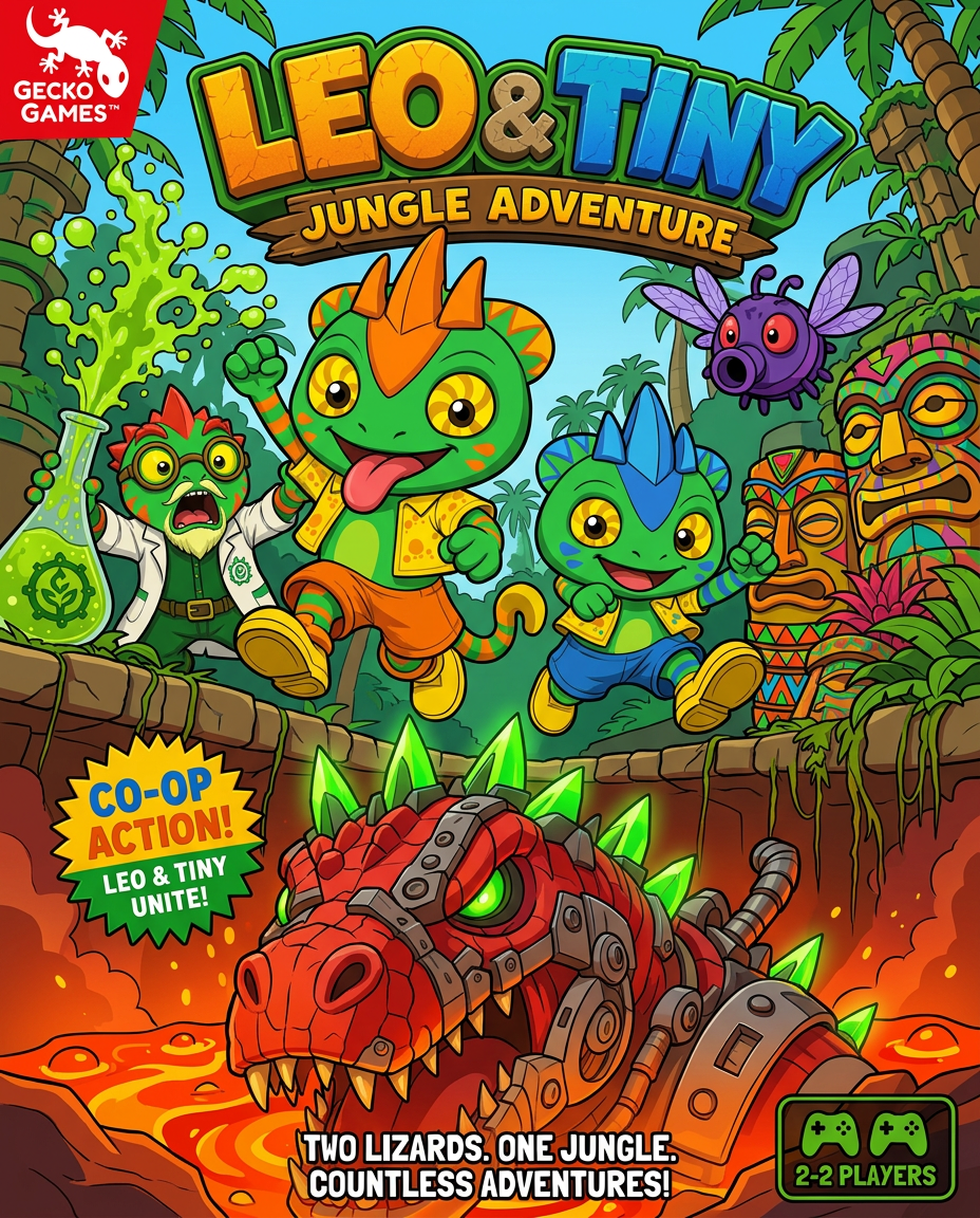 AI Design for draw the poster in the DRAWING STYLE of the other images in the promtbar so vibrant colours minimal almost no shading bold black lines make it look nice the tiki statues are colorfull with the villian in the underground being in a lava world thanks love u
