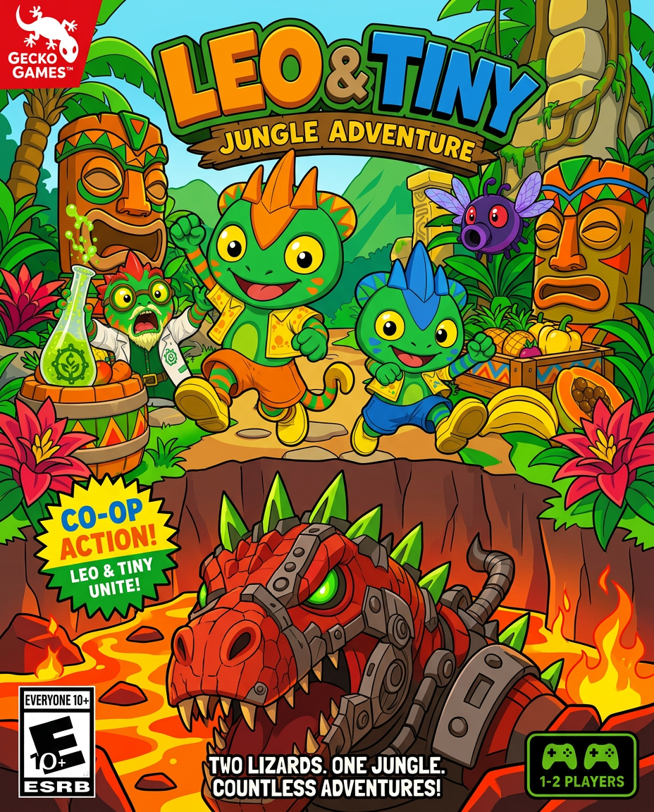 AI Design for draw the poster in the DRAWING STYLE of the other images in the promtbar so vibrant colours minimal almost no shading bold black lines make it look nice the tiki statues are colorfull with the villian in the underground being in a lava world thanks love u