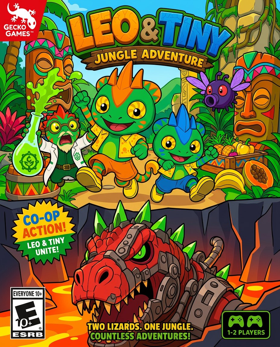 AI Design for draw the poster in the DRAWING STYLE of the other images in the promtbar so vibrant colours minimal almost no shading bold black lines make it look nice the tiki statues are colorfull with the villian in the underground being in a lava world thanks love u